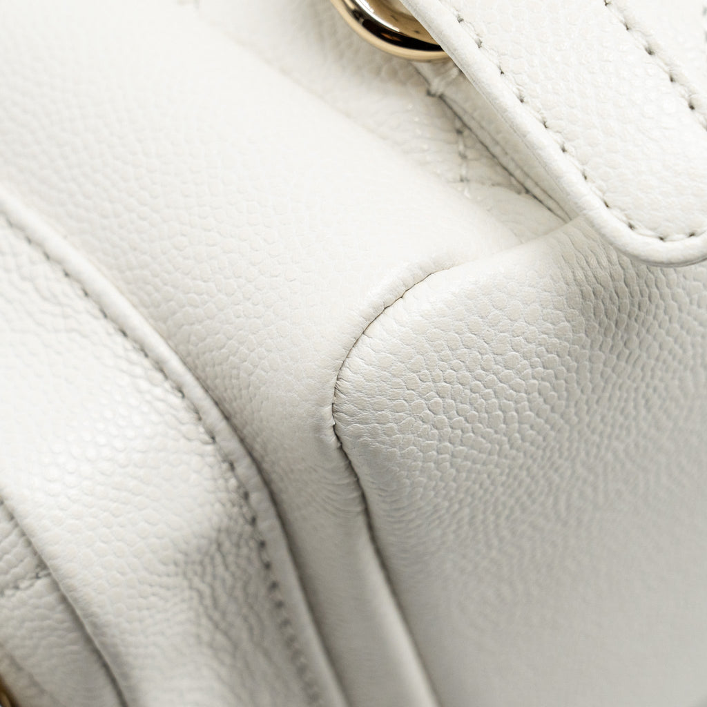 Chanel 23K Triple Pocket Mini Backpack Caviar White L (Microchip)