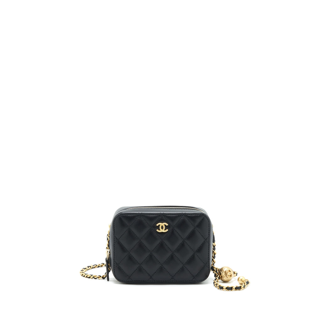 Chanel 22C Pearl Crush Mini Camera Case With Chain Black Lambskin