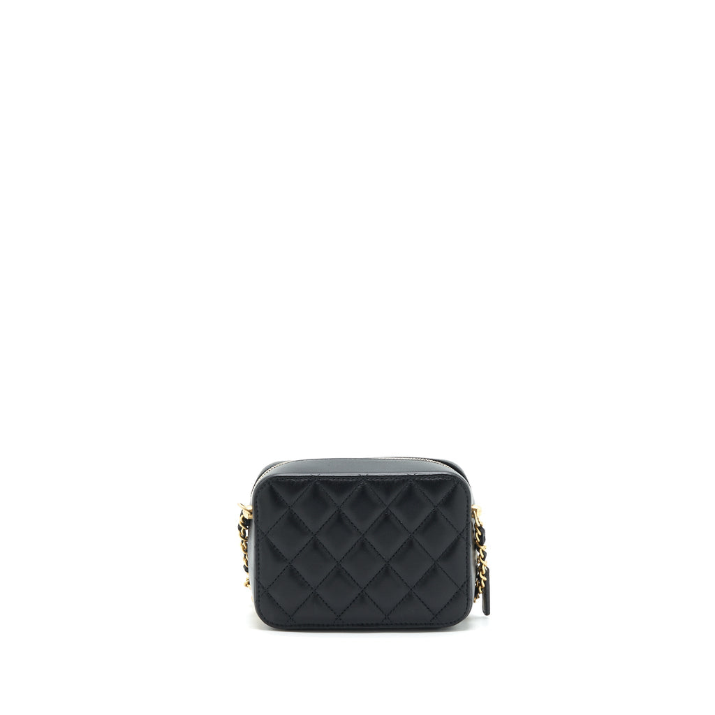 Chanel 22C Pearl Crush Mini Camera Case With Chain Black Lambskin