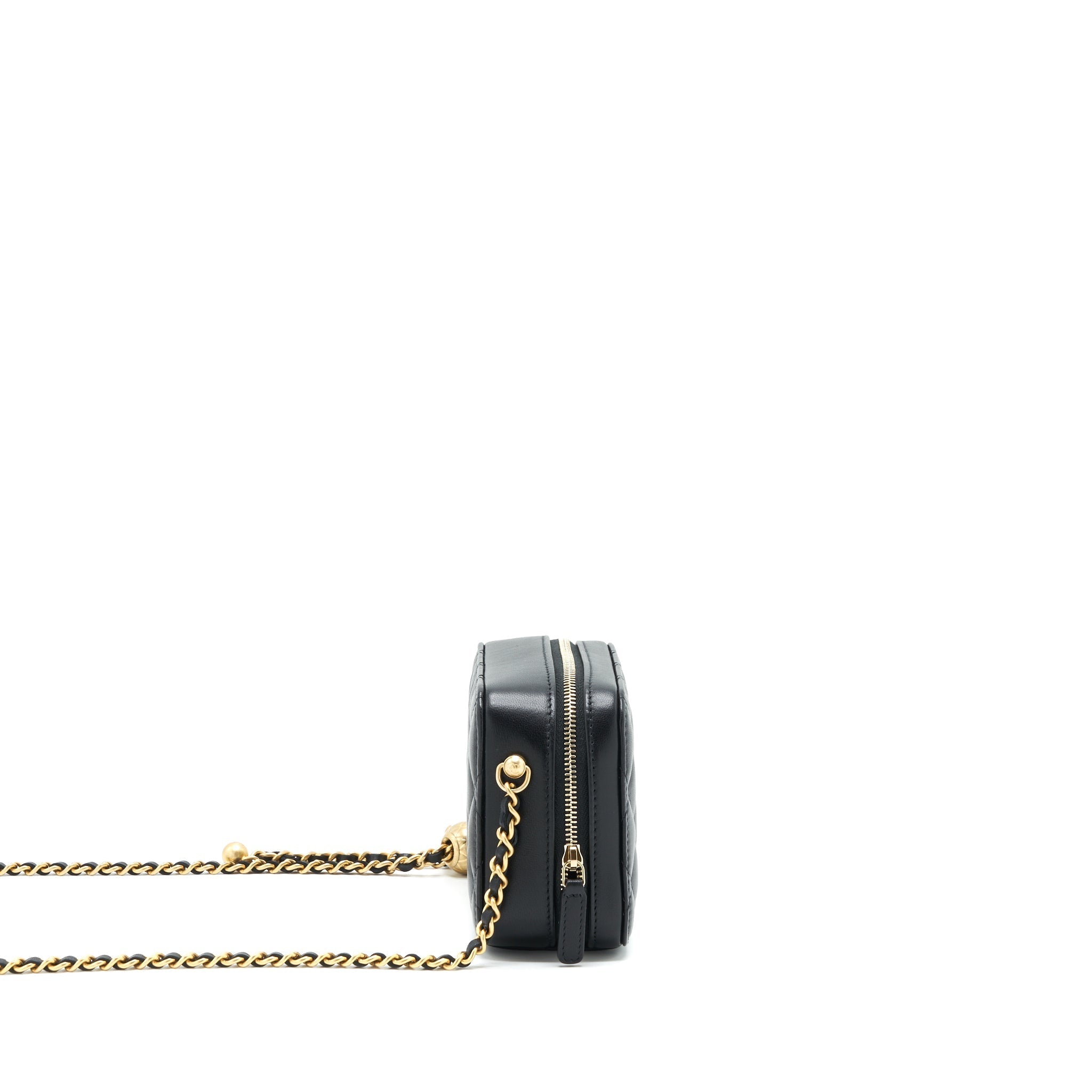 Chanel 22C Pearl Crush Mini Camera Case With Chain Black Lambskin