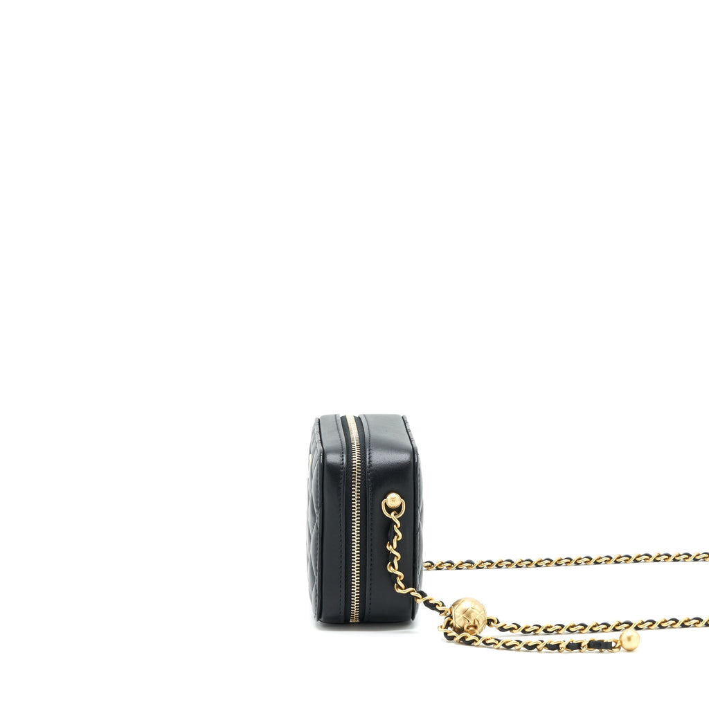 Chanel 22C Pearl Crush Mini Camera Case With Chain Black Lambskin