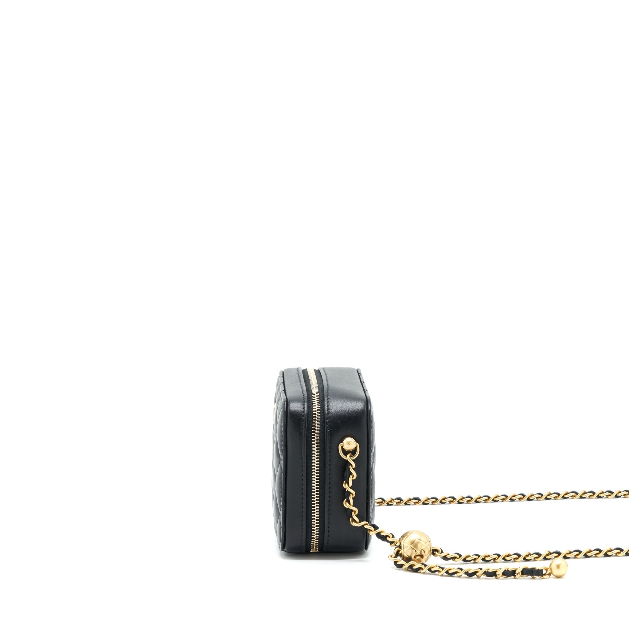 Chanel 22C Pearl Crush Mini Camera Case With Chain Black Lambskin