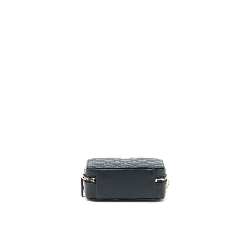 Chanel 22C Pearl Crush Mini Camera Case With Chain Black Lambskin