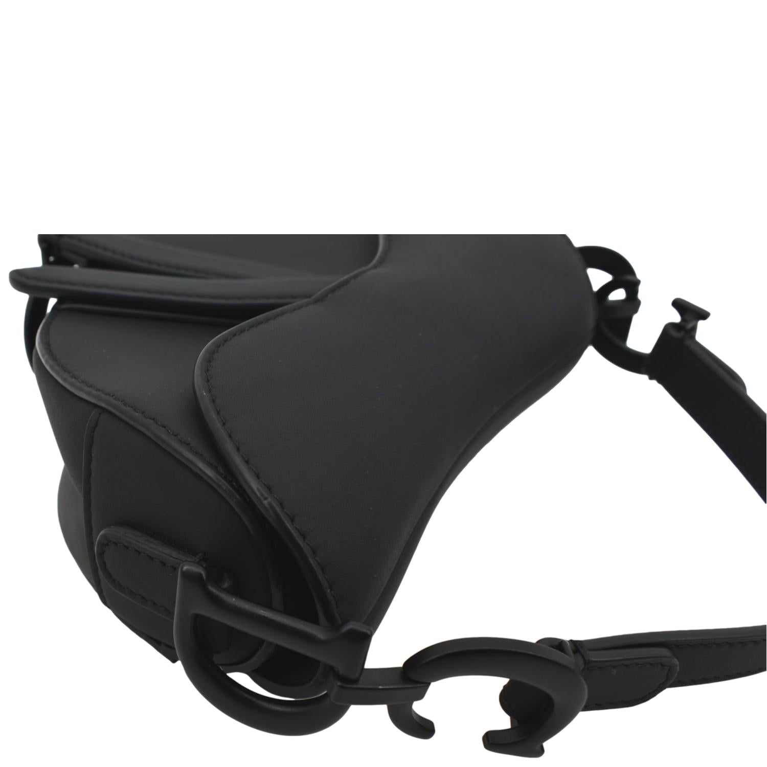 CHRISTIAN DIOR Saddle Calfskin Leather Satchel Bag Black