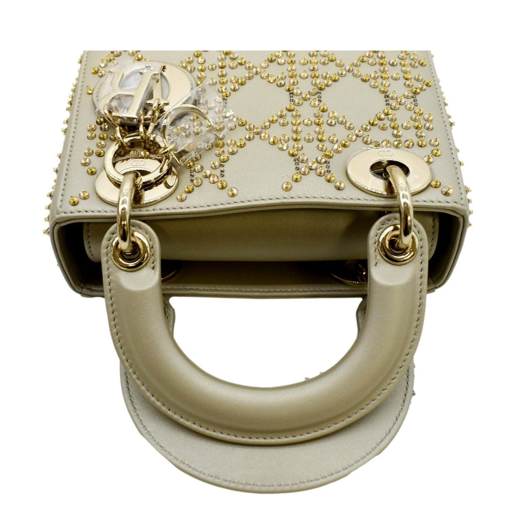 CHRISTIAN DIOR Mini Lady Dior Lambskin Leather Shoulder Bag Platinum Metallic