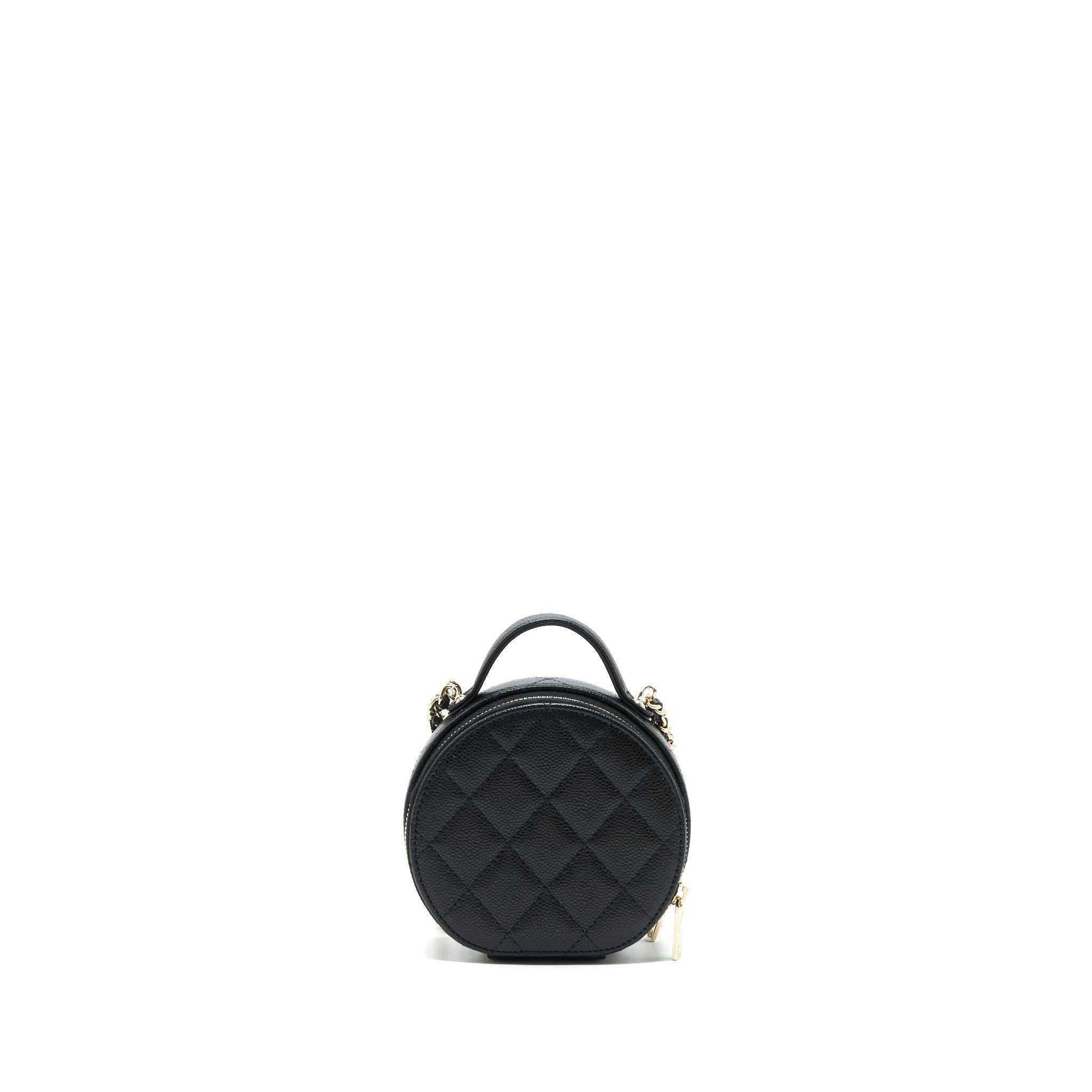 Chanel 22C Top Handle Round Vanity Black With Chain Caviar L