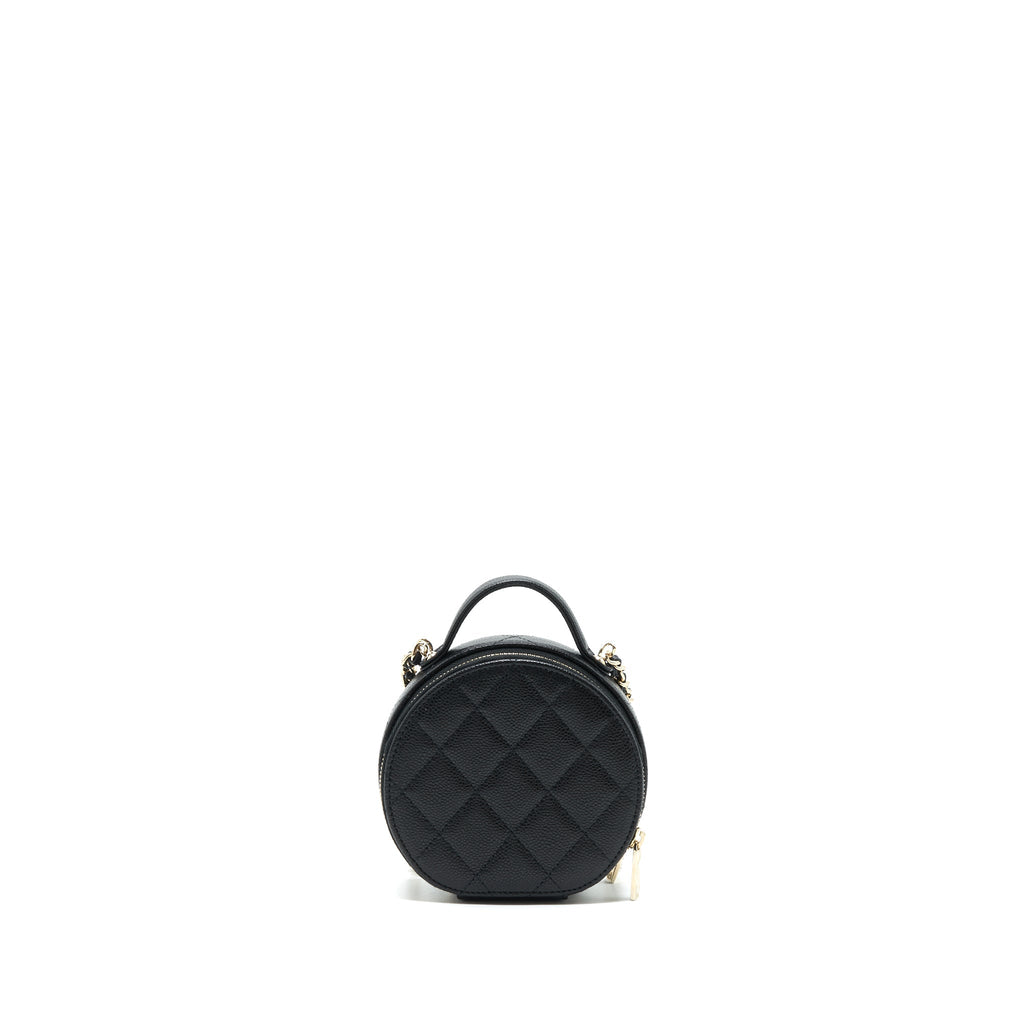 Chanel 22C Top Handle Mini Round Vanity On Chain Caviar Black L