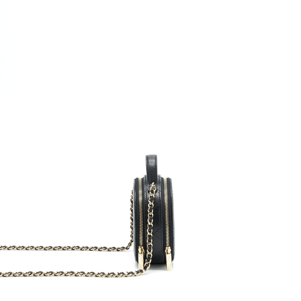 Chanel 22C Top Handle Round Vanity Black With Chain Caviar L