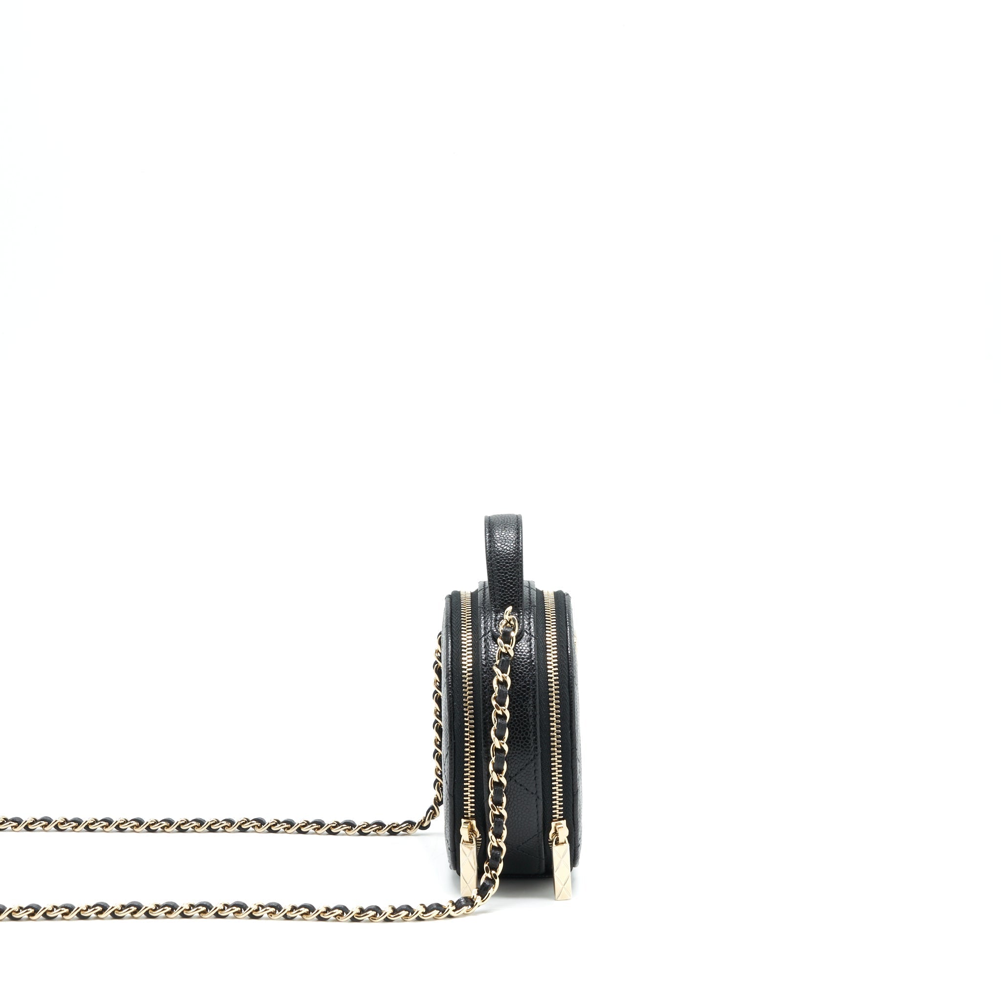 Chanel 22C Top Handle Round Vanity Black With Chain Caviar L