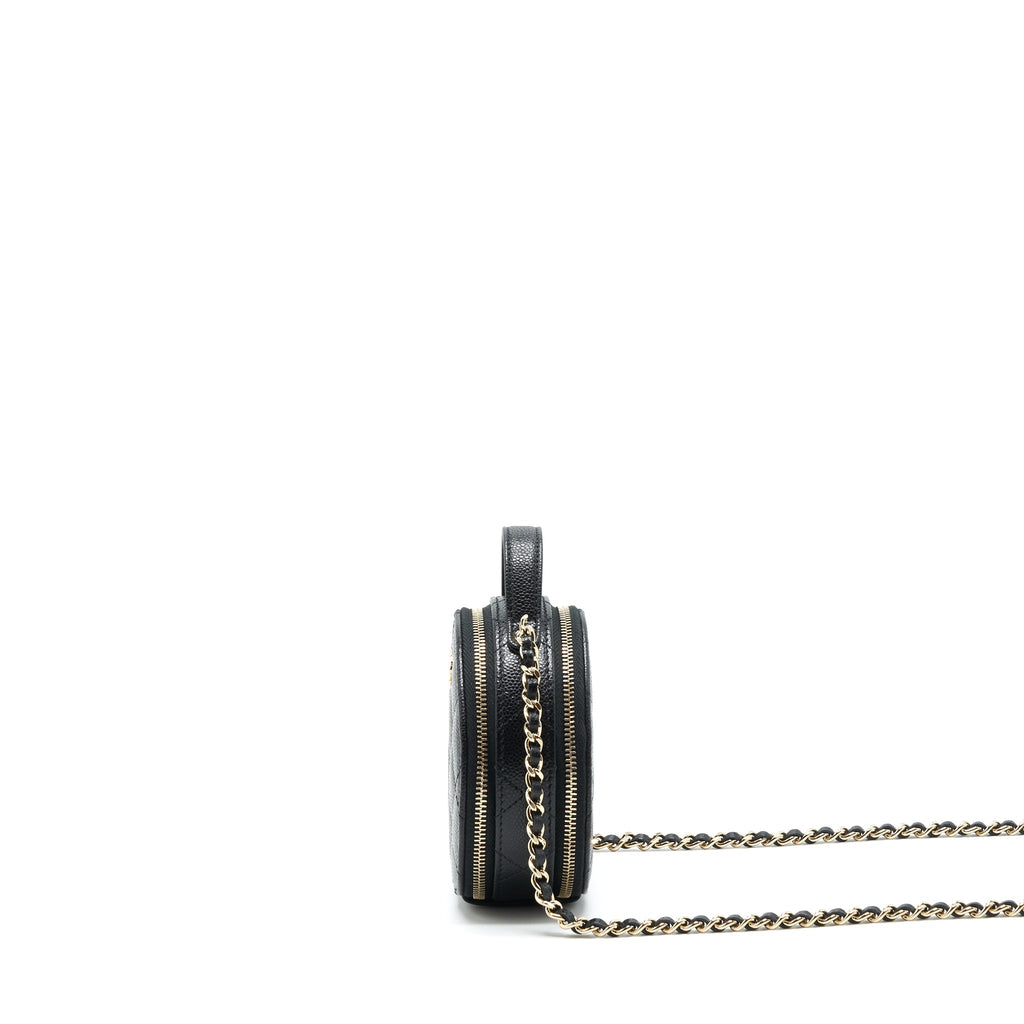 Chanel 22C Top Handle Mini Round Vanity On Chain Caviar Black L