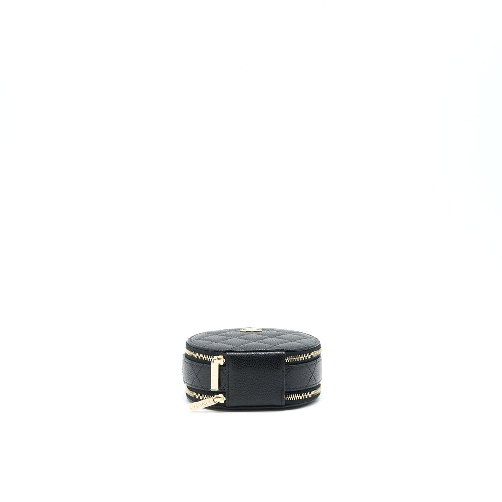 Chanel 22C Top Handle Mini Round Vanity On Chain Caviar Black L