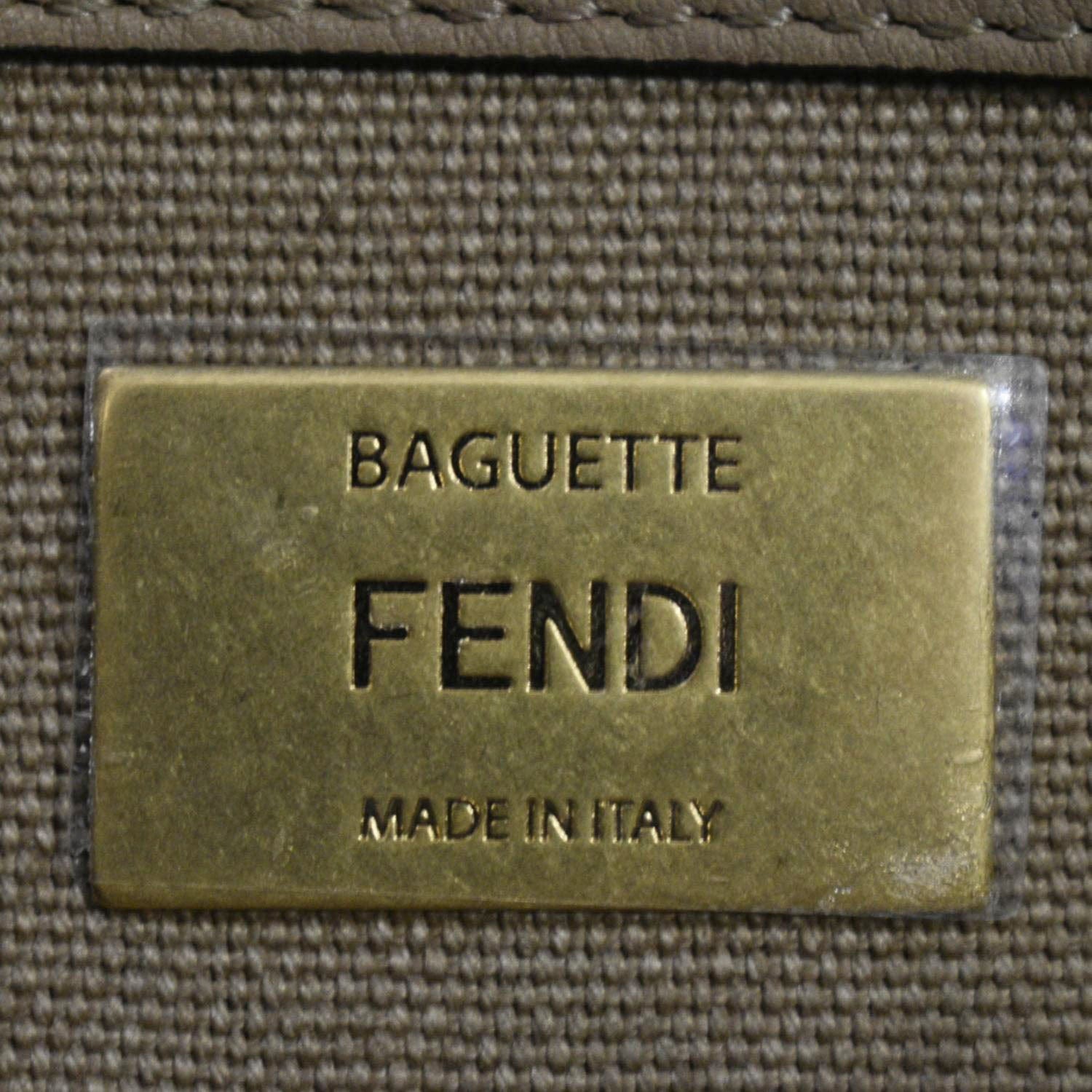FENDI Vitello King FF Embroidered Baguette Canvas Shoulder Bag Cuoio