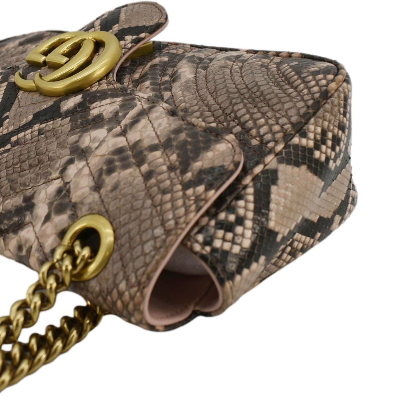 GUCCI GG Marmont Snake Print Leather Crossbody Bag Brown 443497