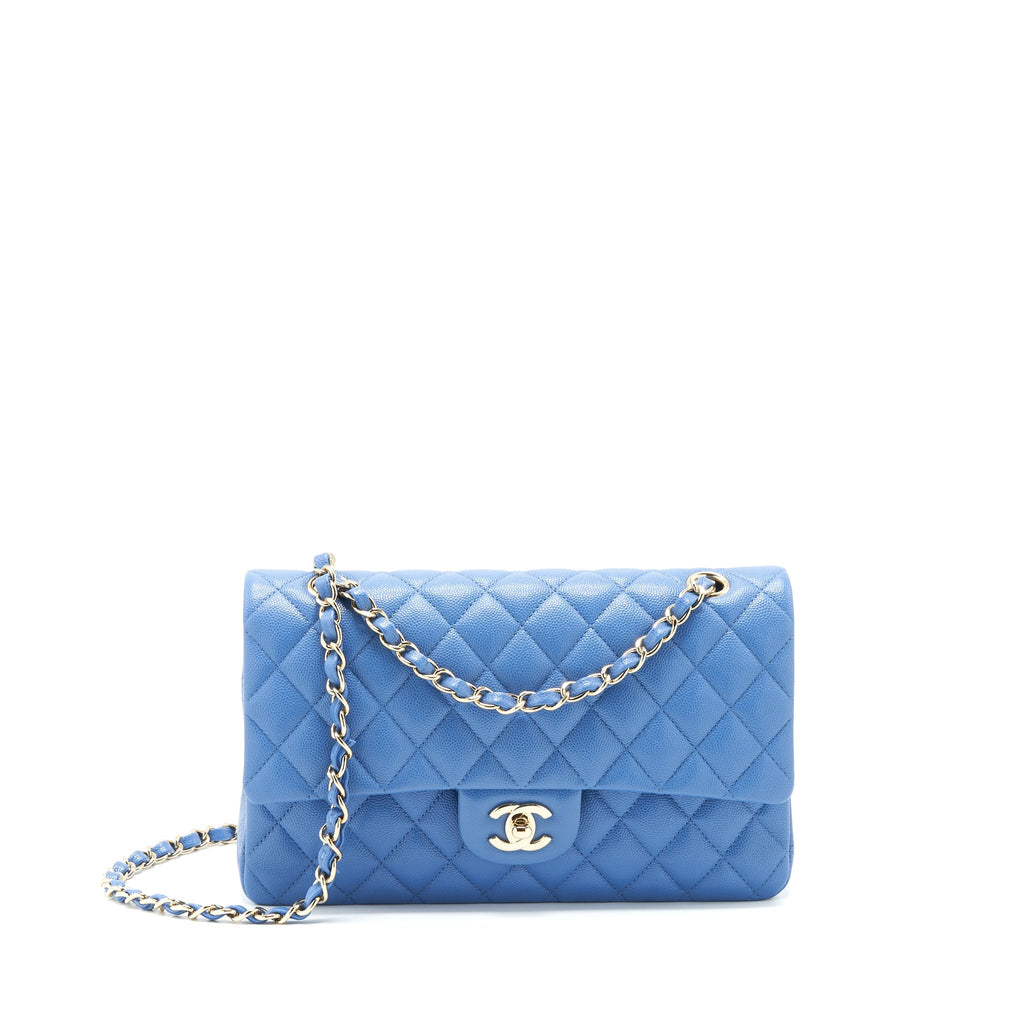 Chanel Medium Classic Double Flap 25cm Blue Caviar L