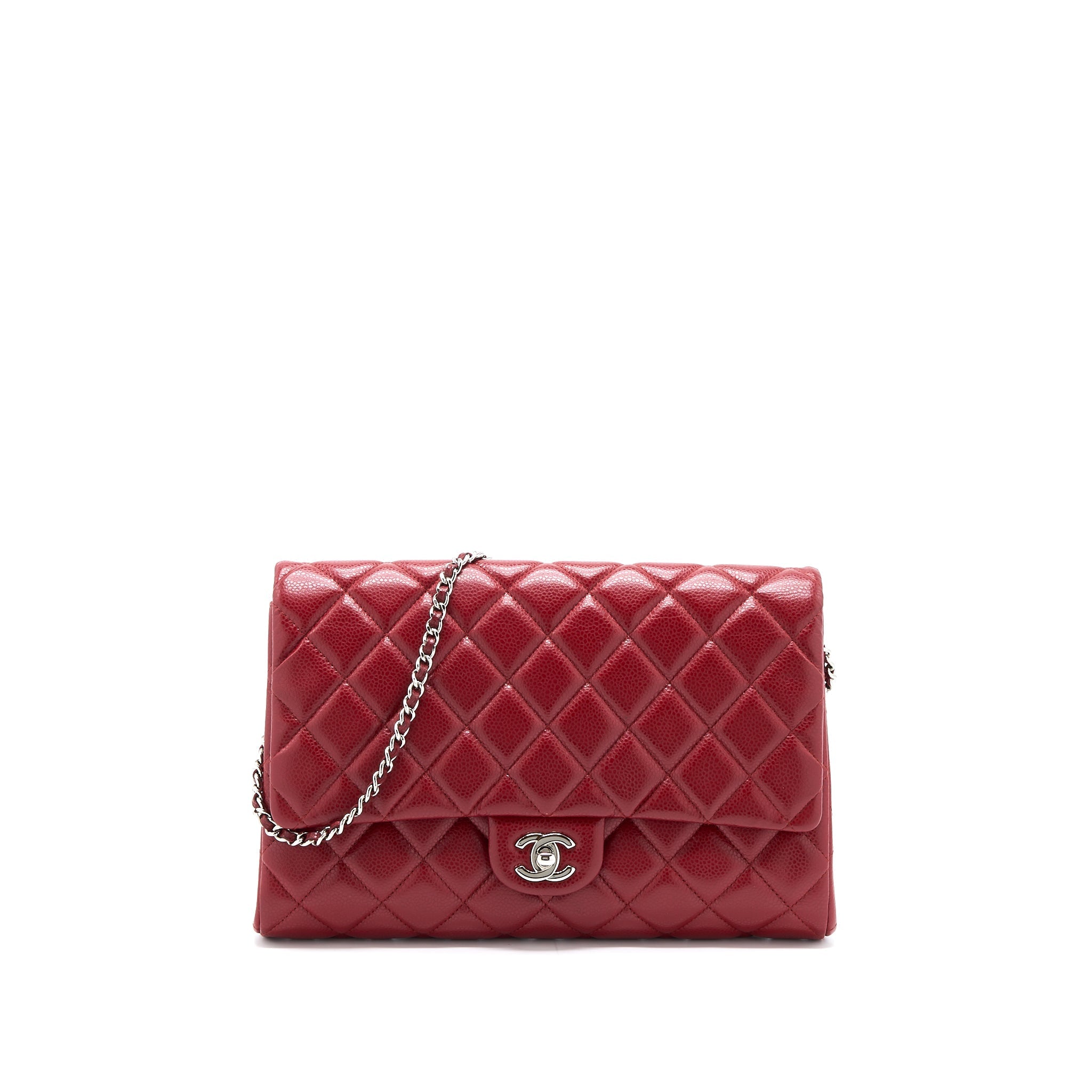 Chanel Classic Timeless Flap Clutch with Chain Caviar Red