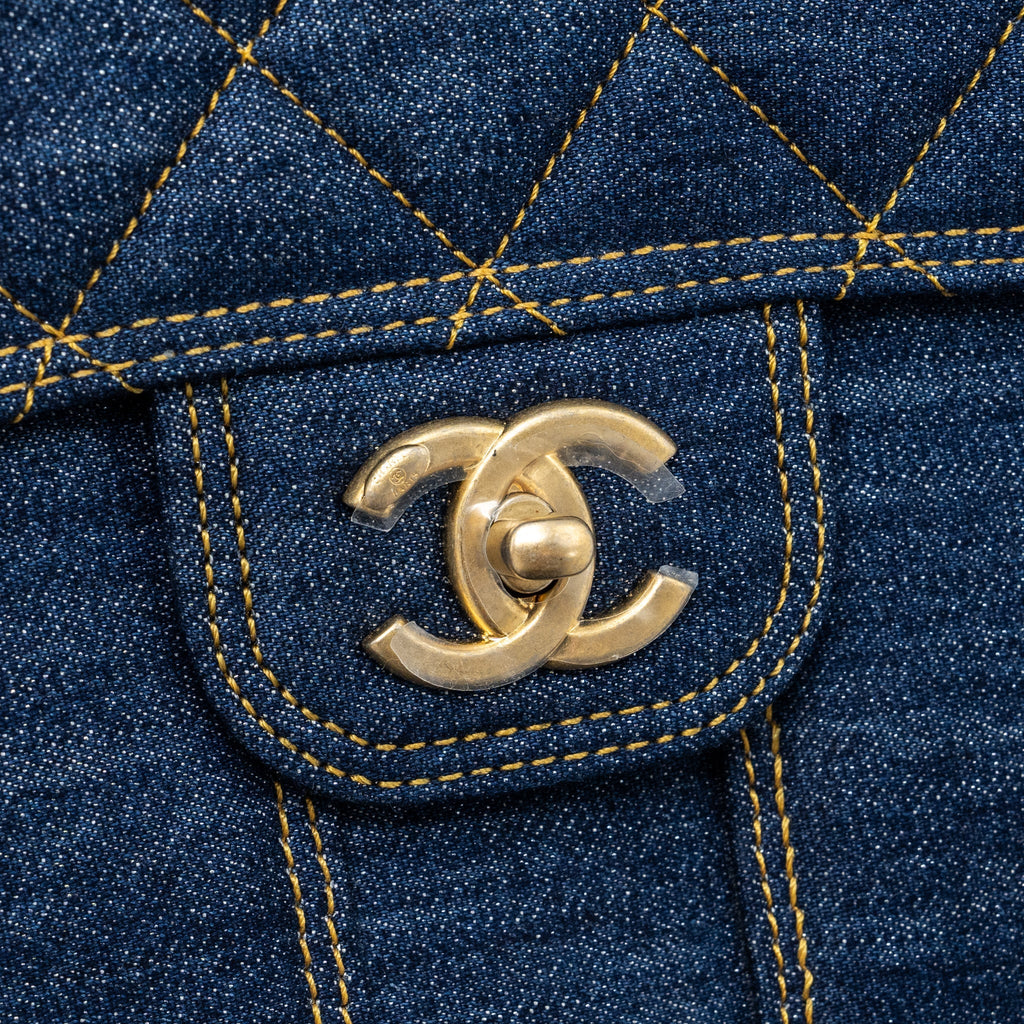 Chanel 23S flap backpack denim blue with  (microchip)