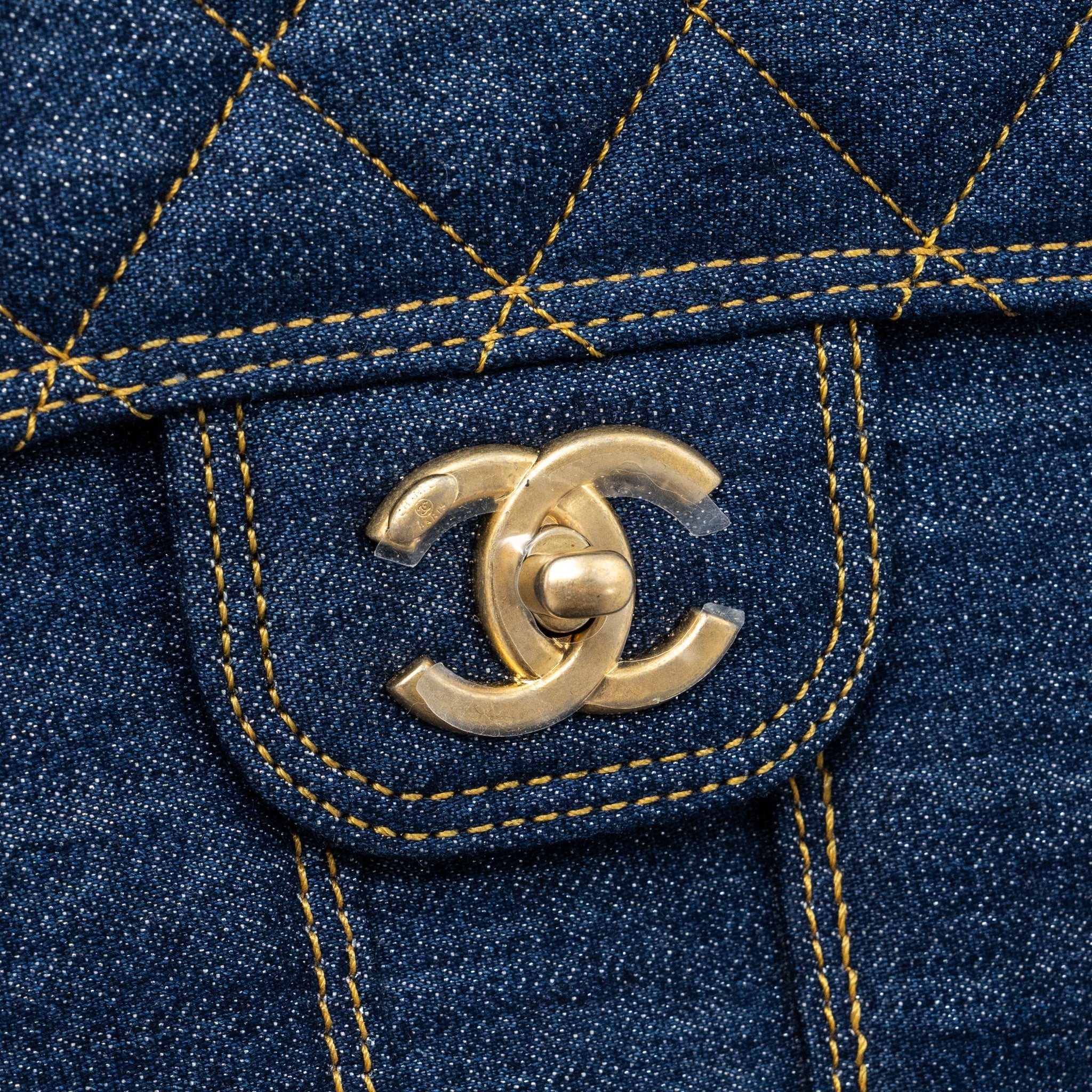 Chanel 23S flap backpack denim blue with  (microchip)