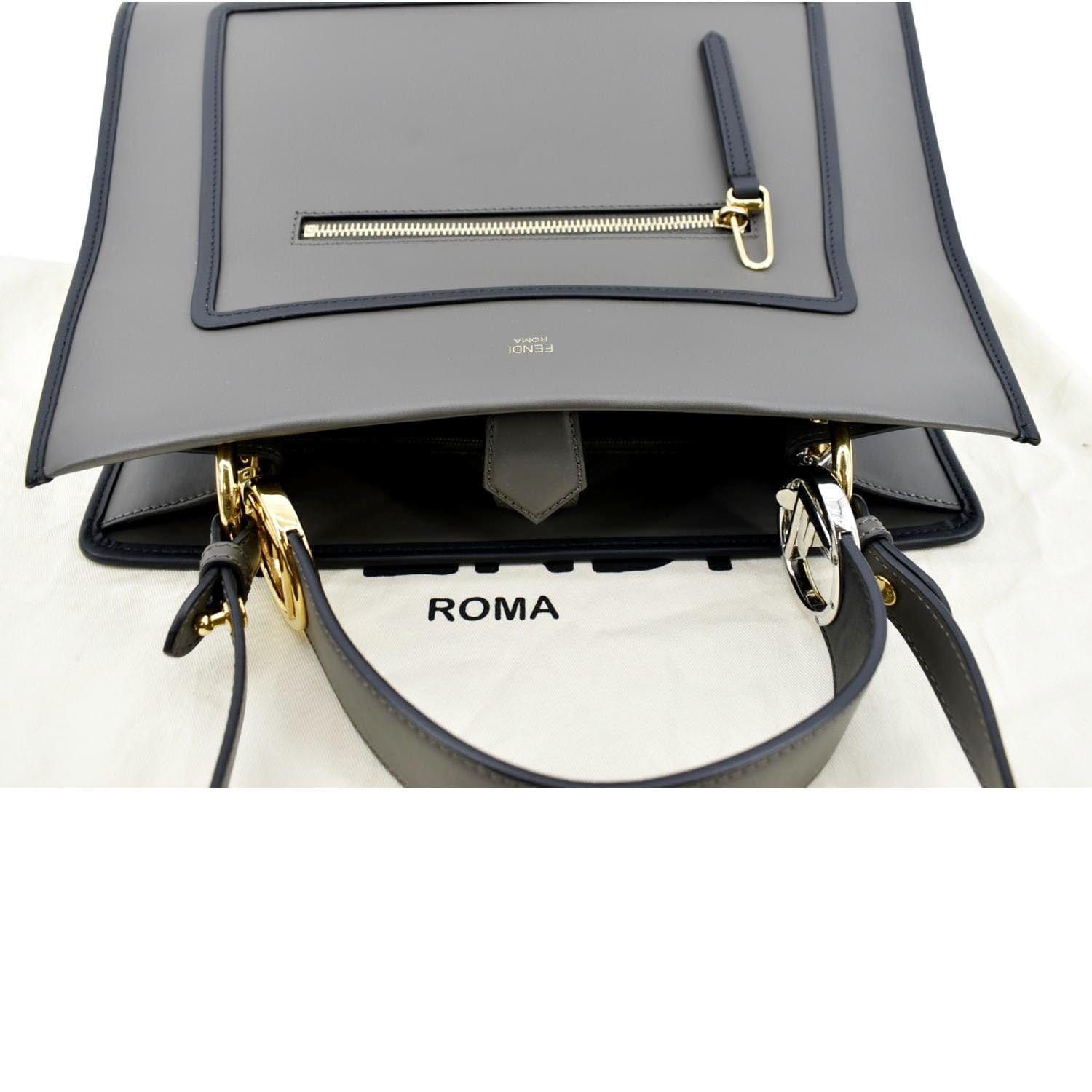 FENDI Runway Shopper Leather Tote Shoulder Bag Grey