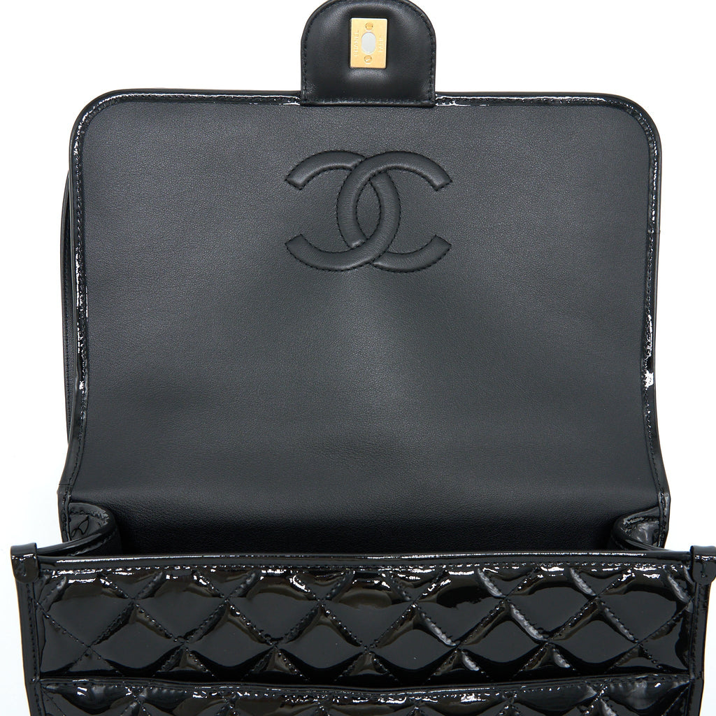Chanel 22K Large Backpack Patent Black Brushed  (Microchip)