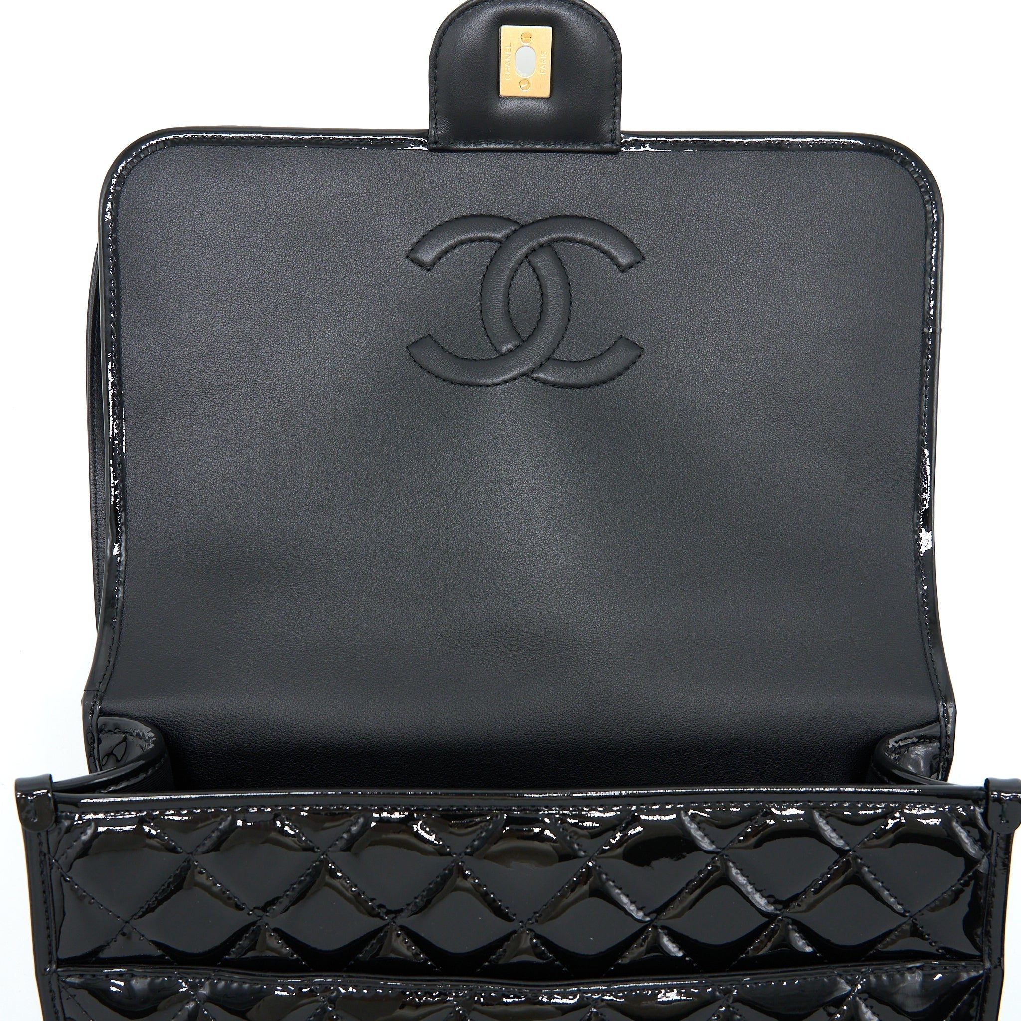 Chanel 22K Large Backpack Patent Black Brushed  (Microchip)