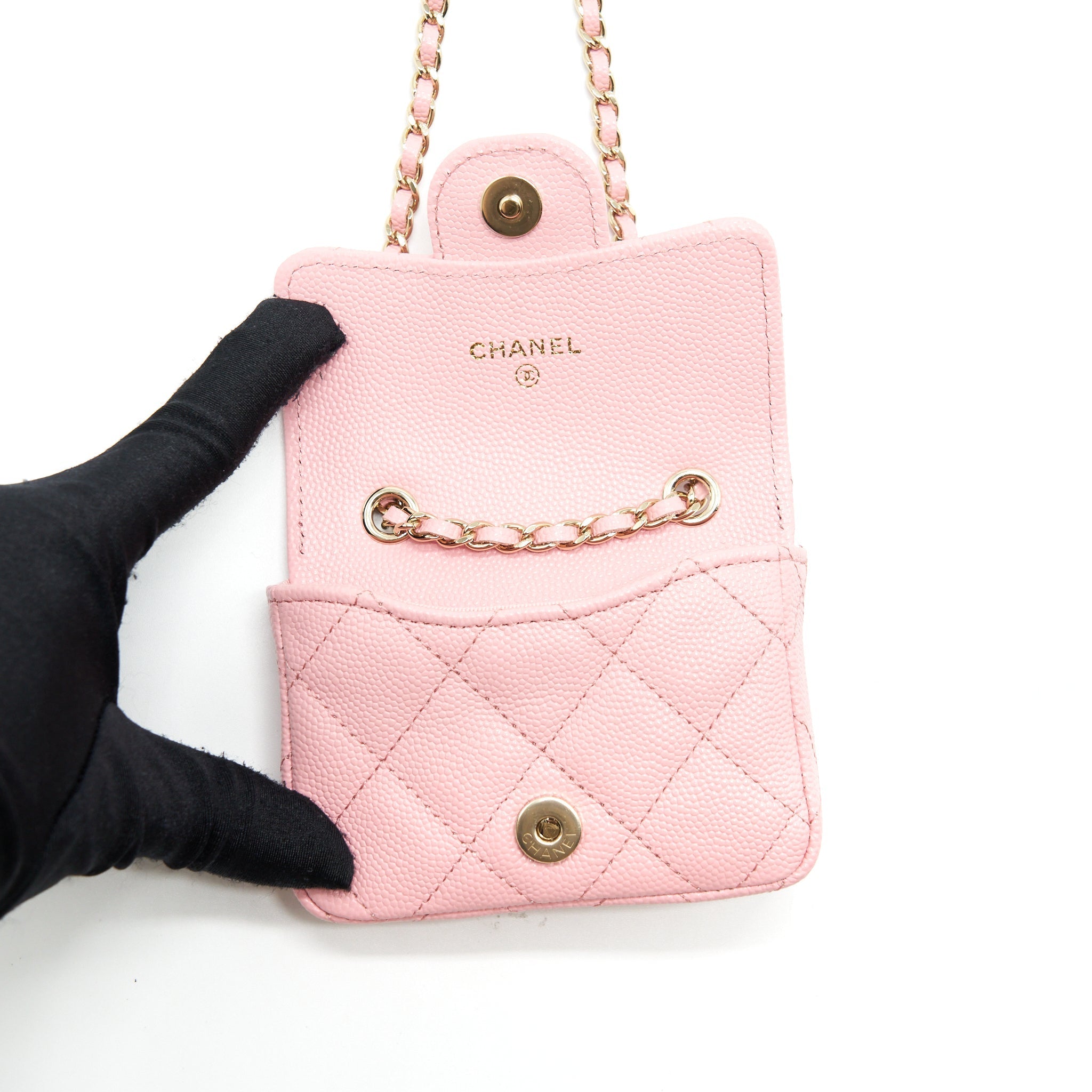 Chanel 22P Mini Flap Belt Bag/ Holder Caviar Light Pink L
