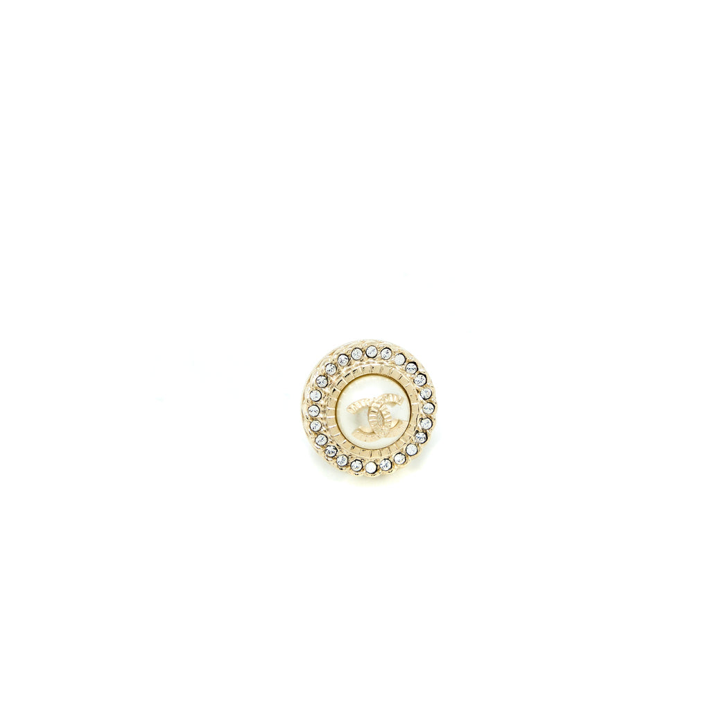 Chanel Round CC Pearl with Crystal Earrings Light Gold Tone