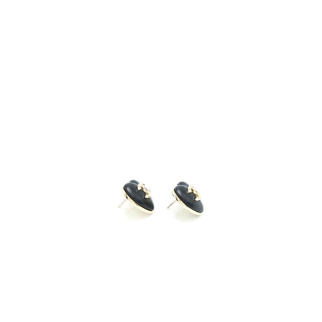 Chanel 22K CC Logo Heart Earrings Lambskin Light Gold Tone