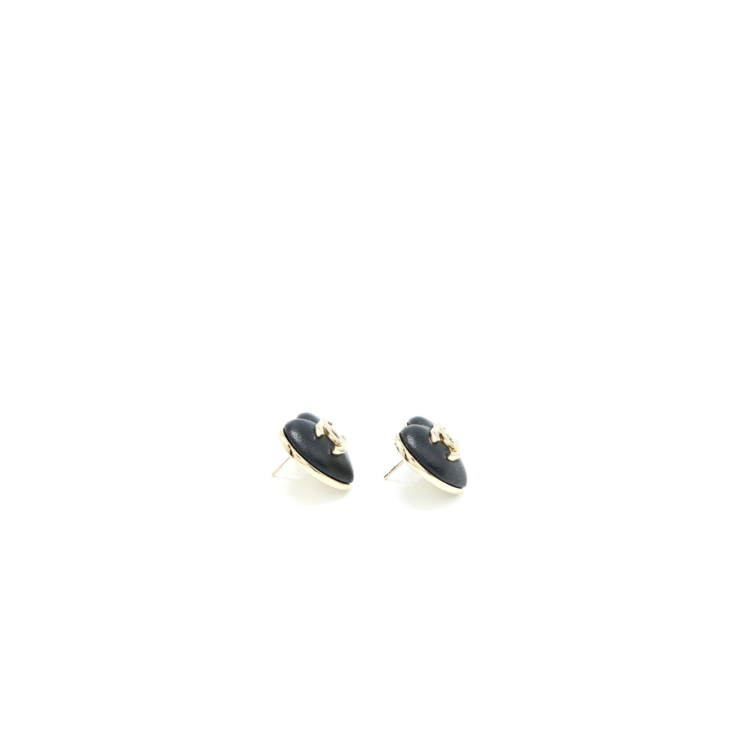 Chanel 22K CC Logo Heart Earrings Lambskin Light Gold Tone
