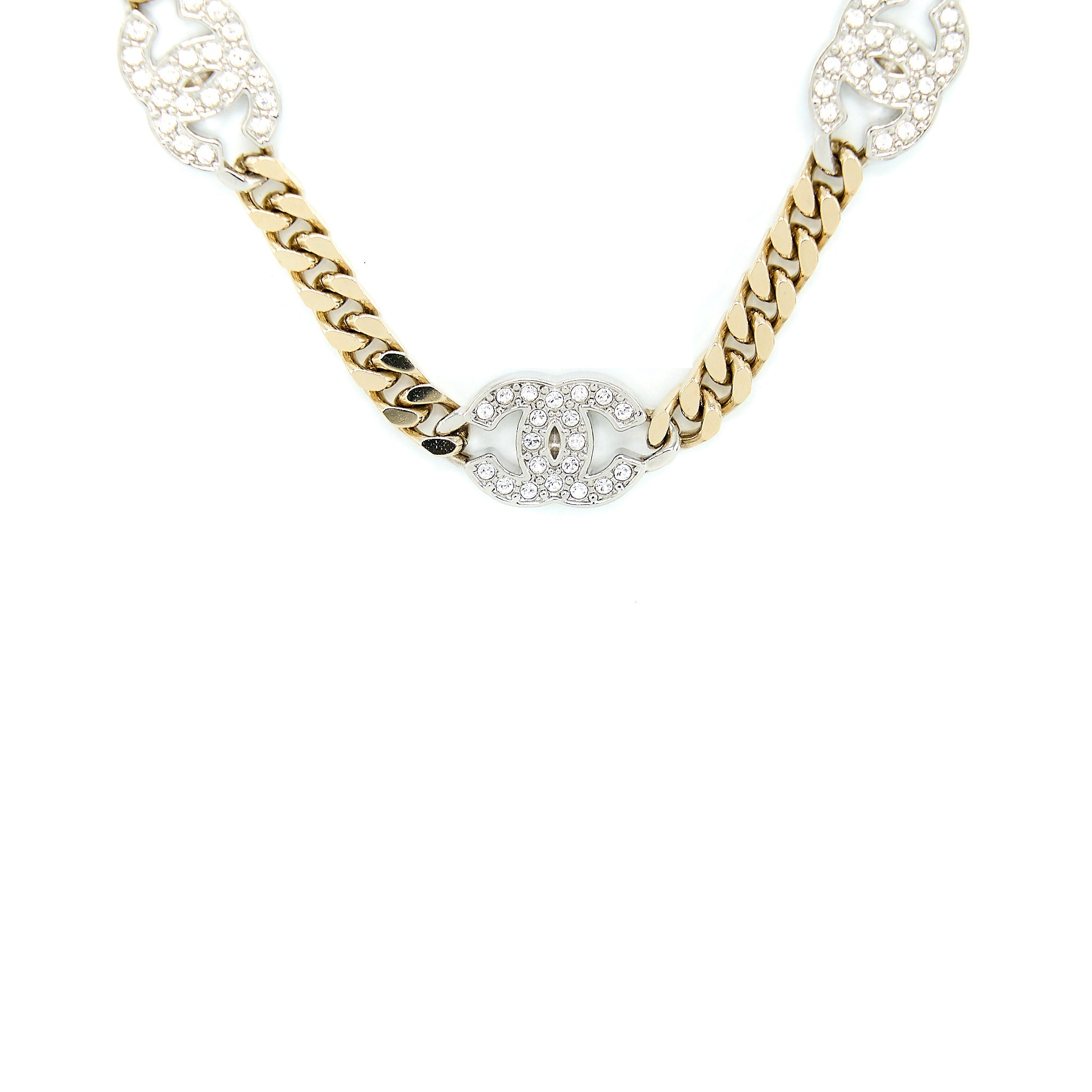 Chanel Crystal CC Logo Waist Chain Belt Light Gold Tone