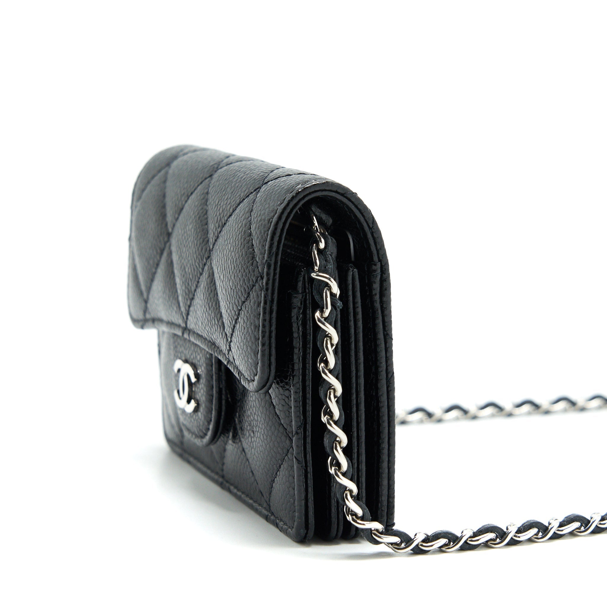 Chanel  Holder With Chain Black Caviar
