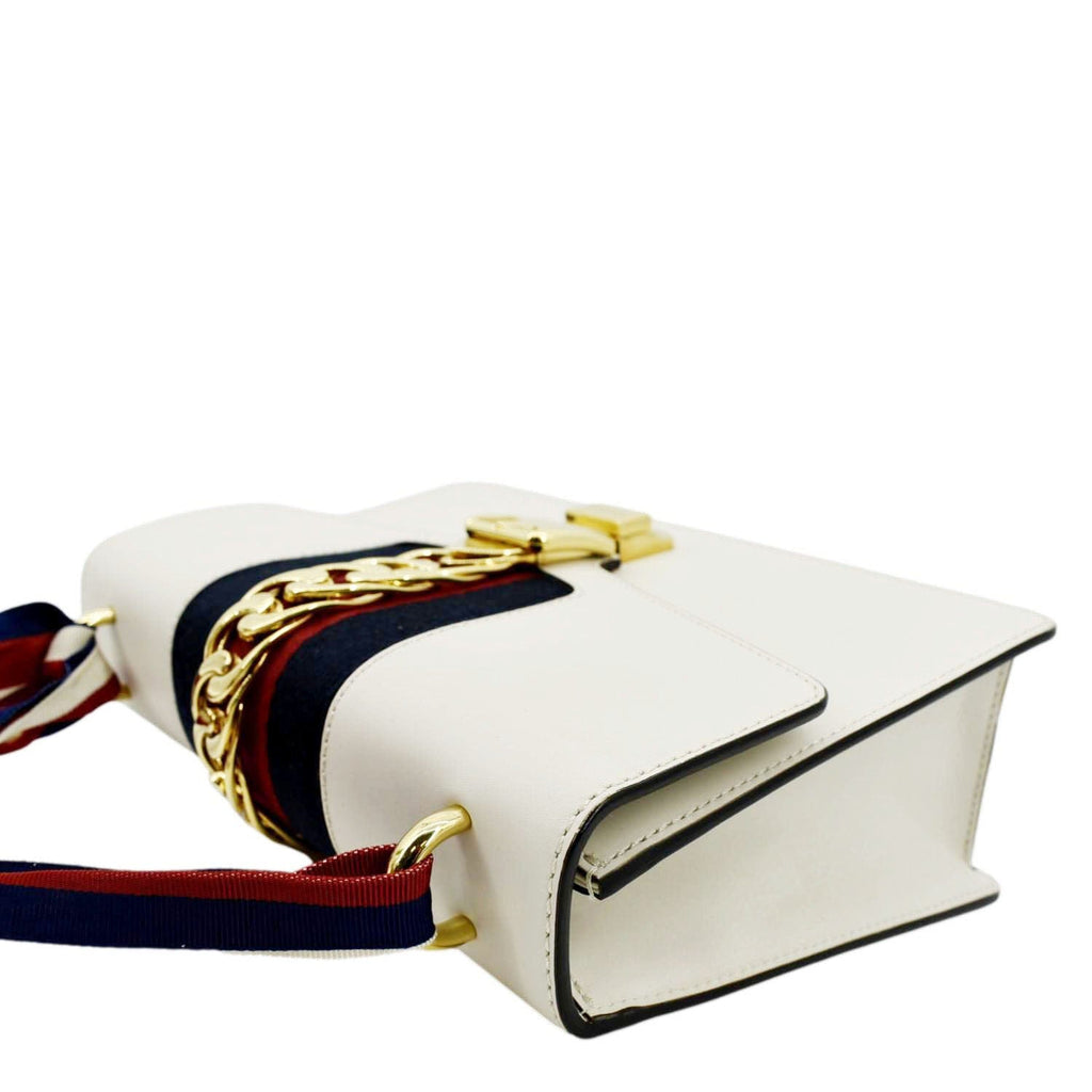 Gucci Sylvie Small Web Leather Shoulder Bag White 421882