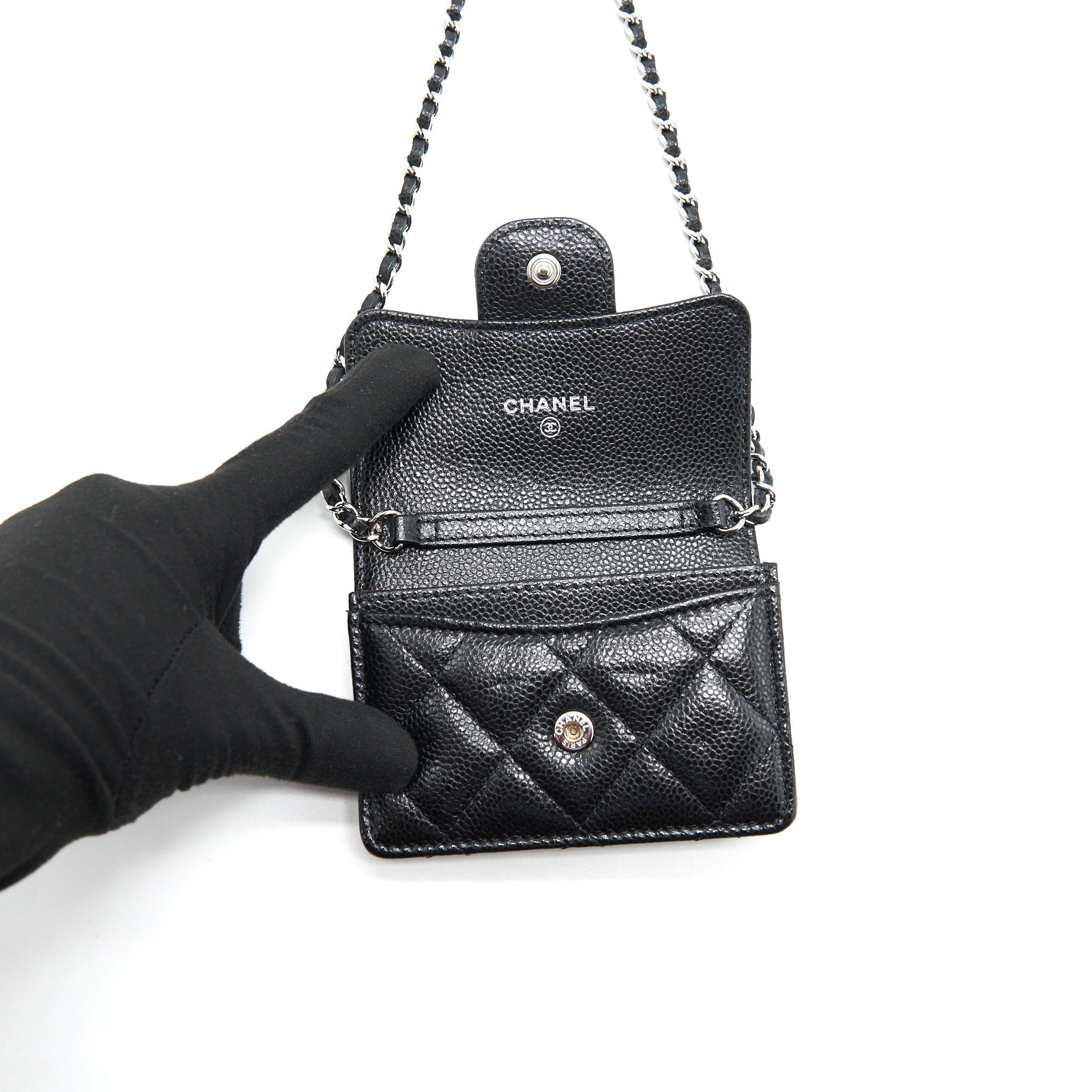 Chanel  Holder With Chain Black Caviar