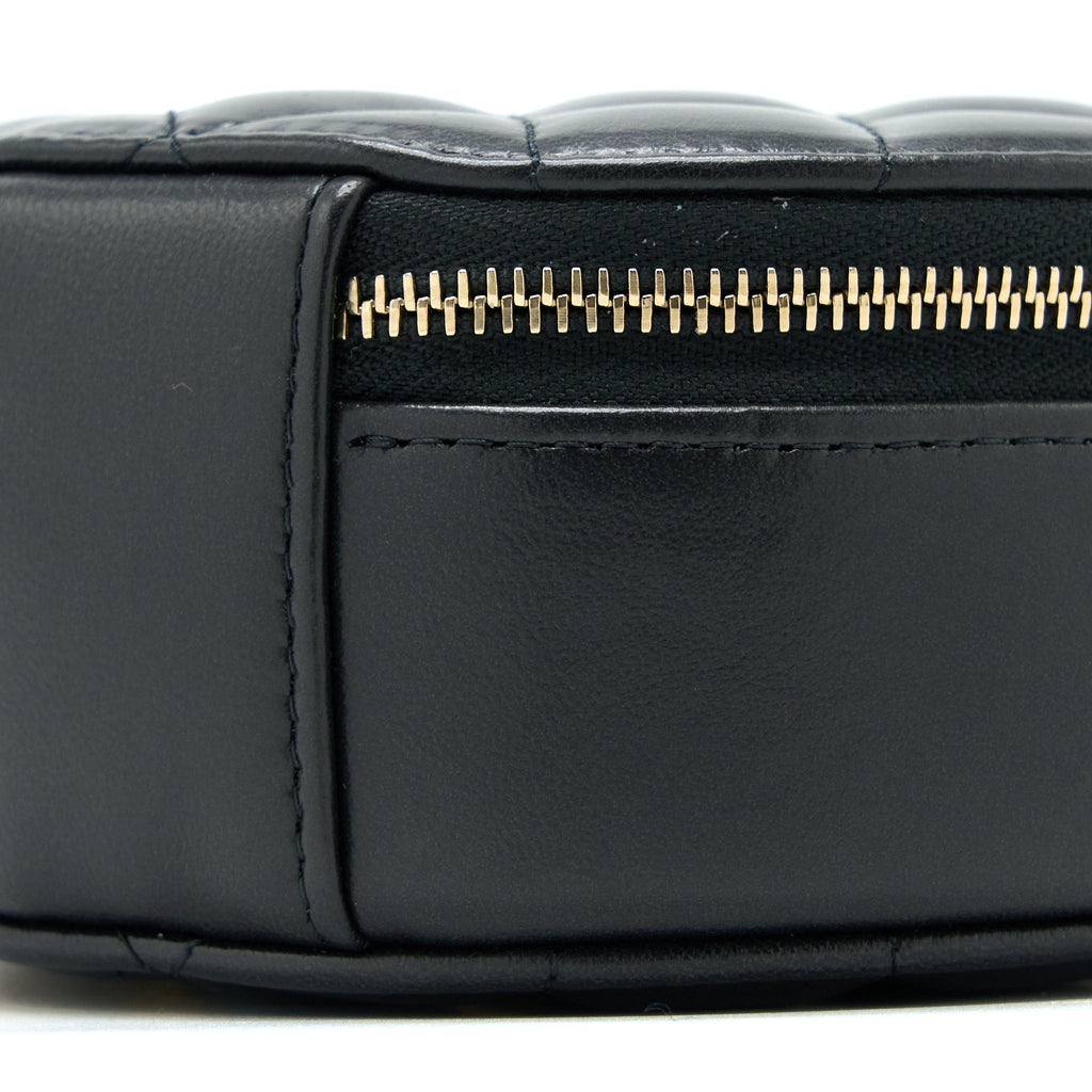 Chanel 22K Gold Pillar Round Clutch With Chain Lambskin Black Brushed