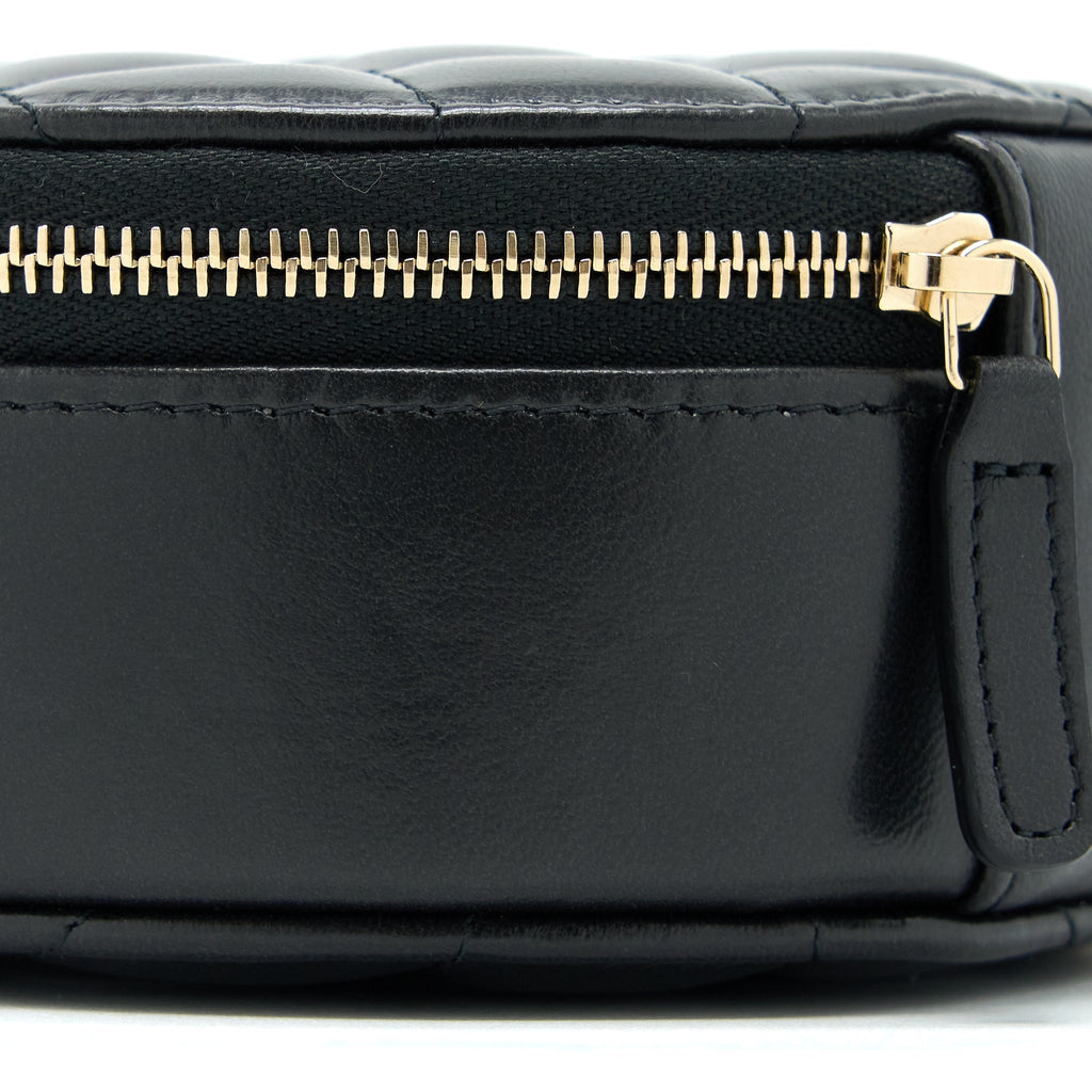 Chanel 22K Gold Pillar Round Clutch With Chain Lambskin Black Brushed