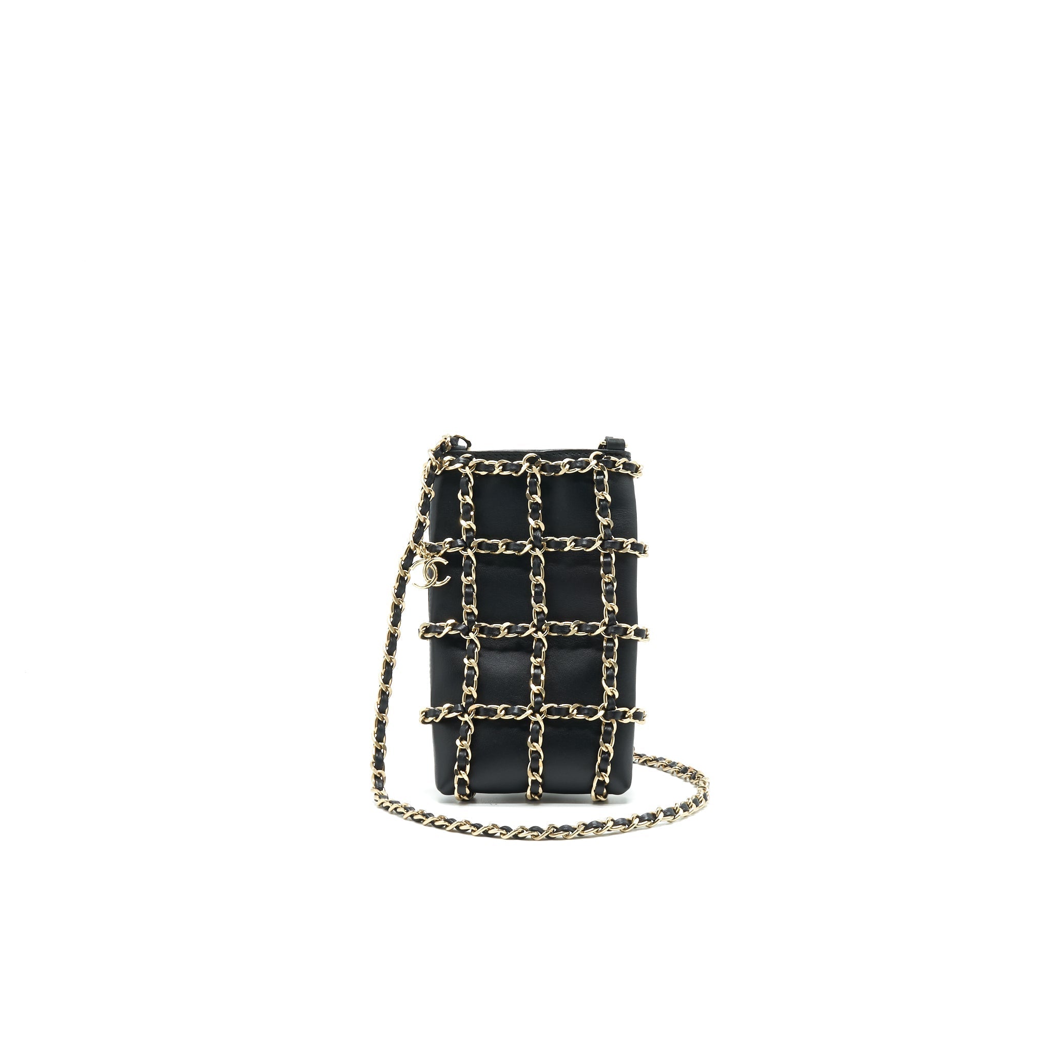 Chanel Gold Clutch O Chain Phone Holder black