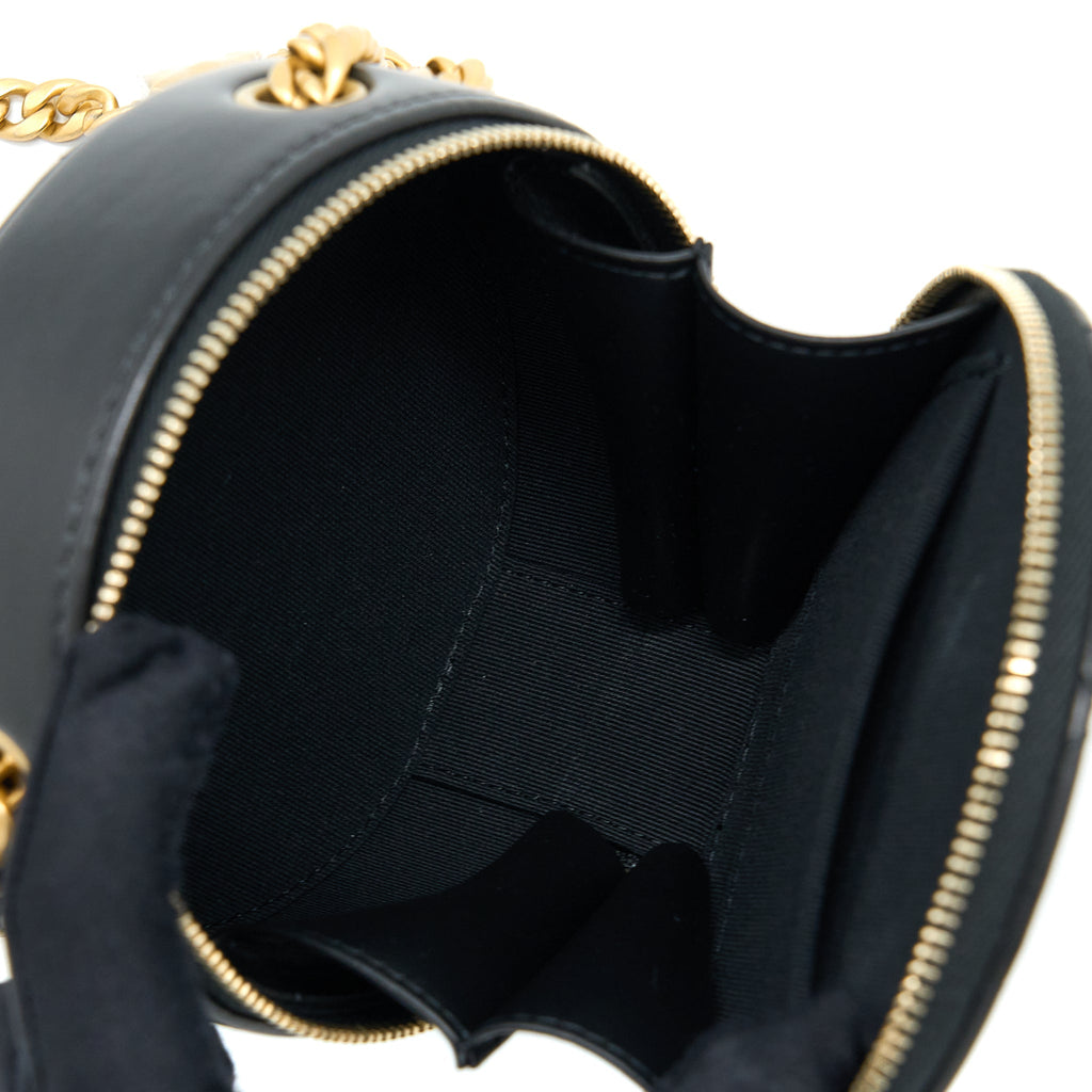 Chanel 22K Gold Pillar Round Clutch With Chain Lambskin Black Brushed