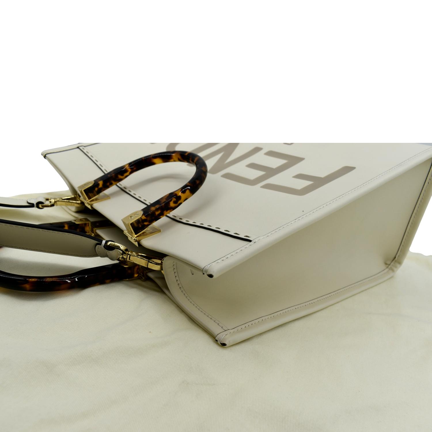 FENDI Sunshine Plexiglass Leather Shoulder Tote Bag White