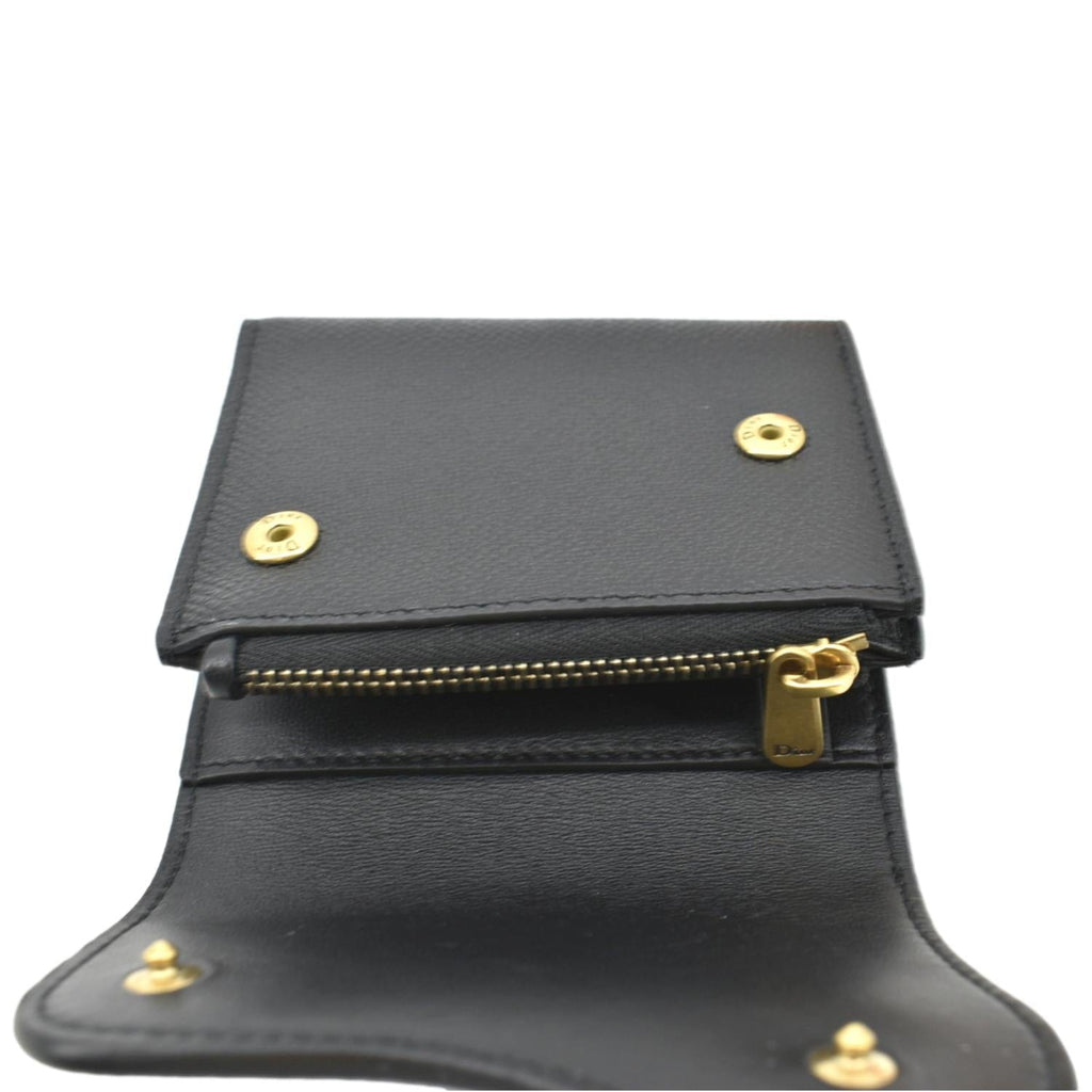 CHRISTIAN DIOR Saddle Grained Calfskin Leather Wallet Black