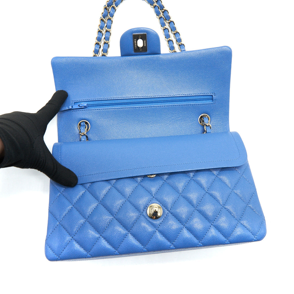 Chanel Medium Classic Double Flap 25cm Blue Caviar L