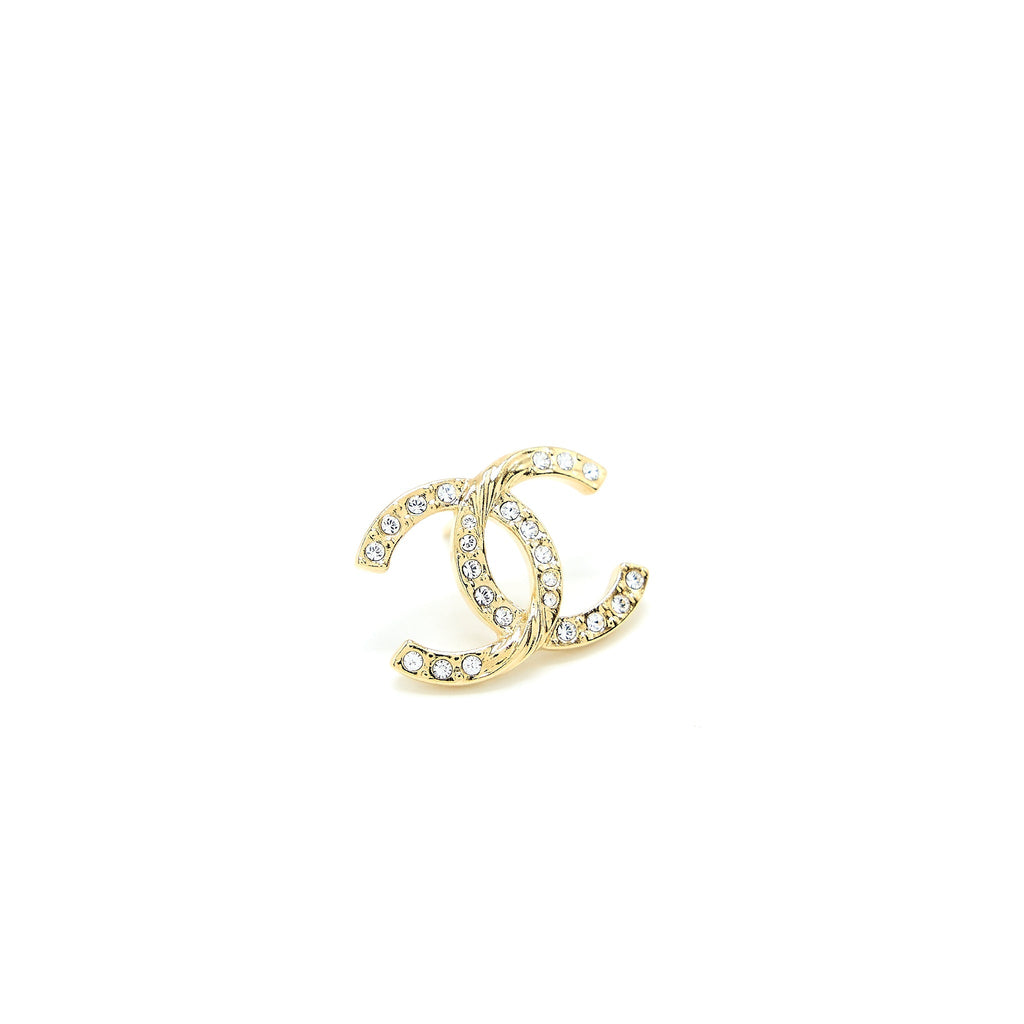 Chanel CC Logo Earrings Crystal Gold Tone