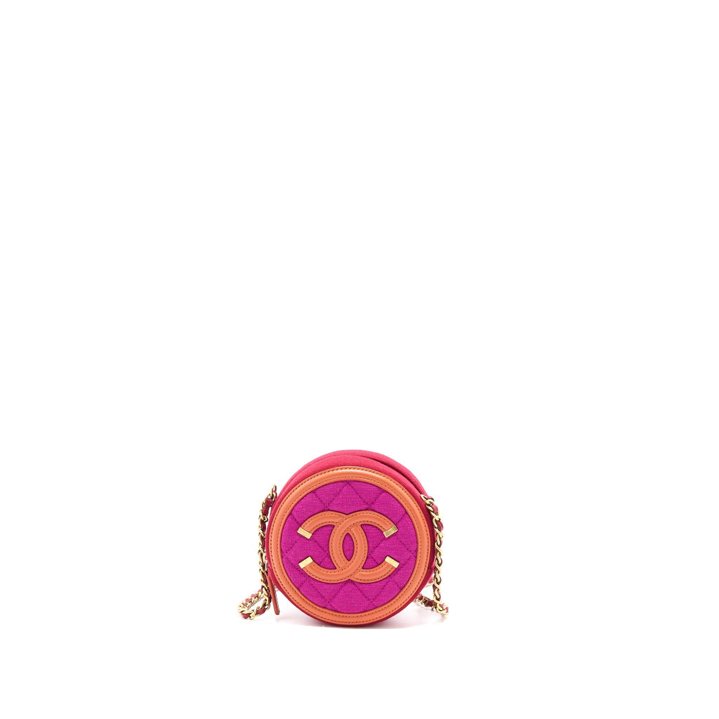 Chanel Round Clutch with Chain Fabric Multicolour