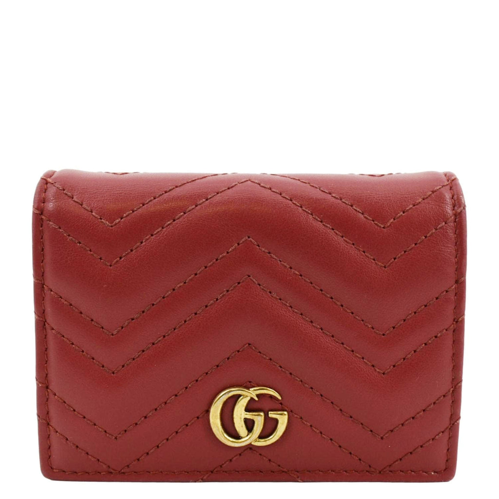 GUCCI Marmont GG Matelasse Leather  Case Wallet Red 466492