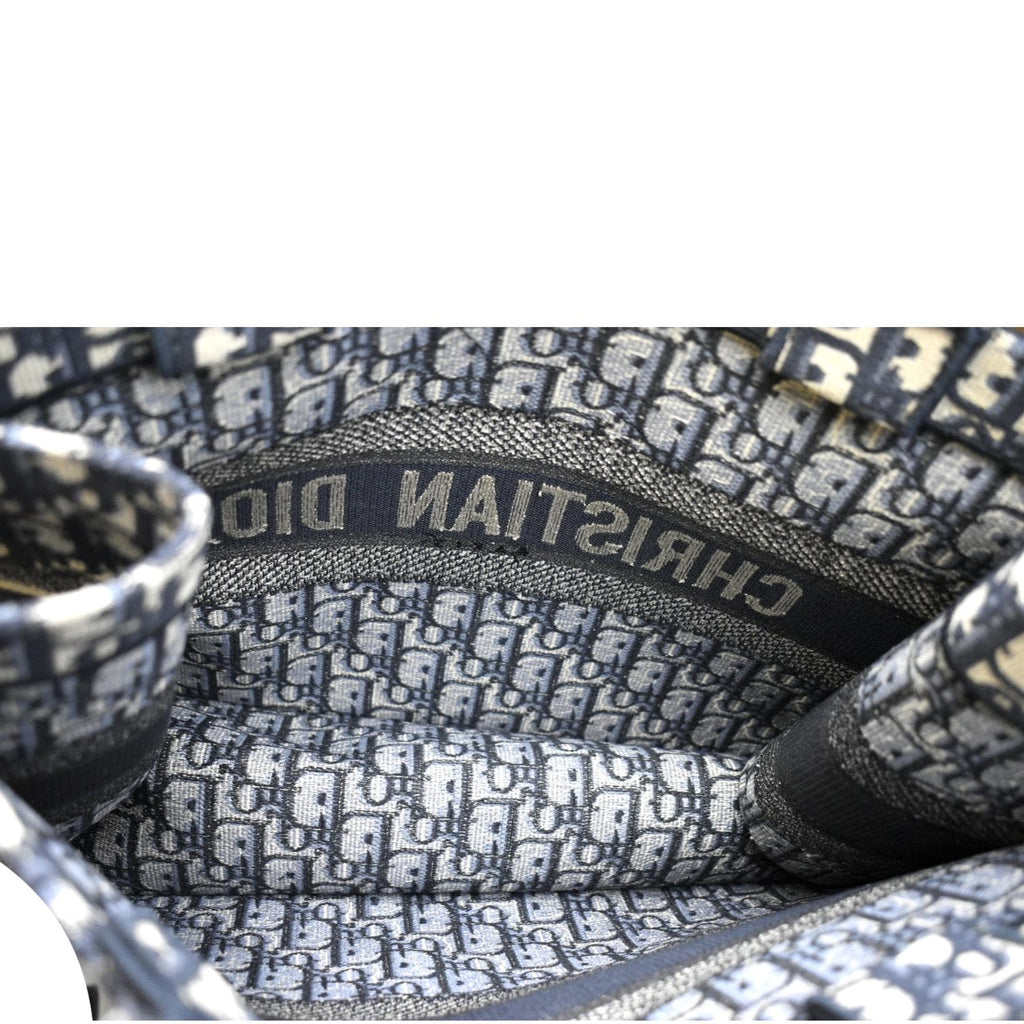 CHRISTIAN DIOR Book Small Oblique Embroidery Tote Bag Blue