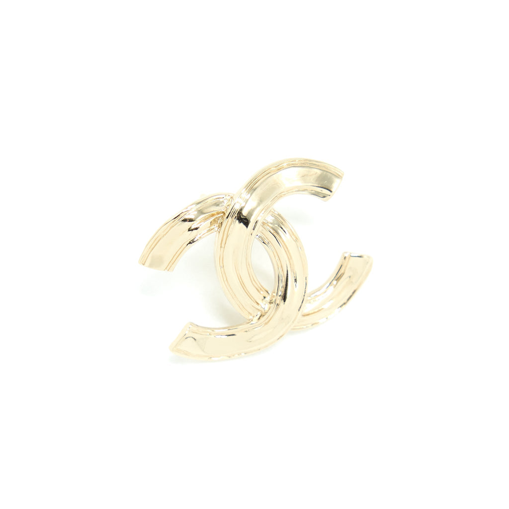 Chanel Giant CC Logo Earrings Light Gold Tone