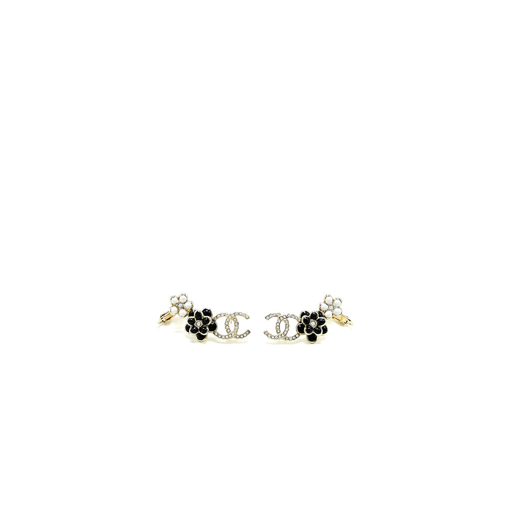 Chanel CC And Camellia Earrings Light Gold Tone