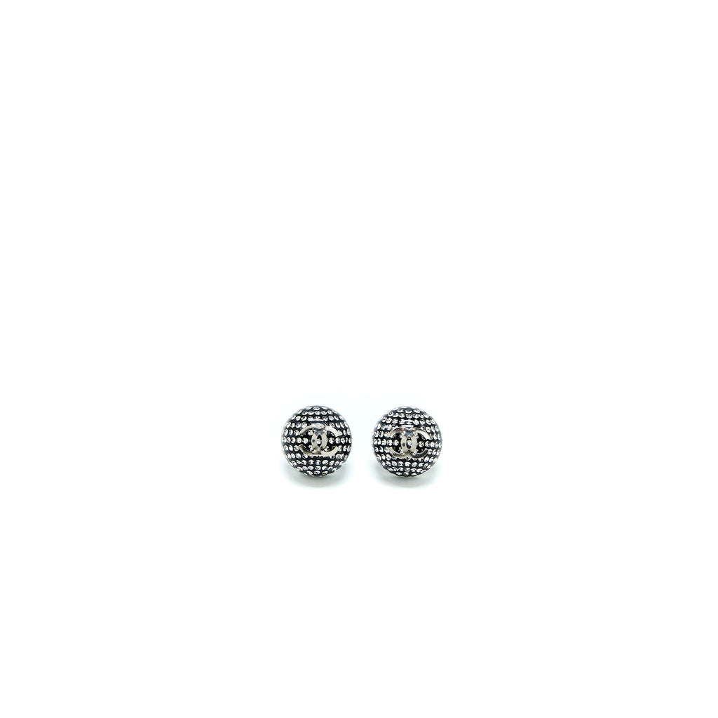 Chanel Round CC Crystal Earrings Black/ Silver