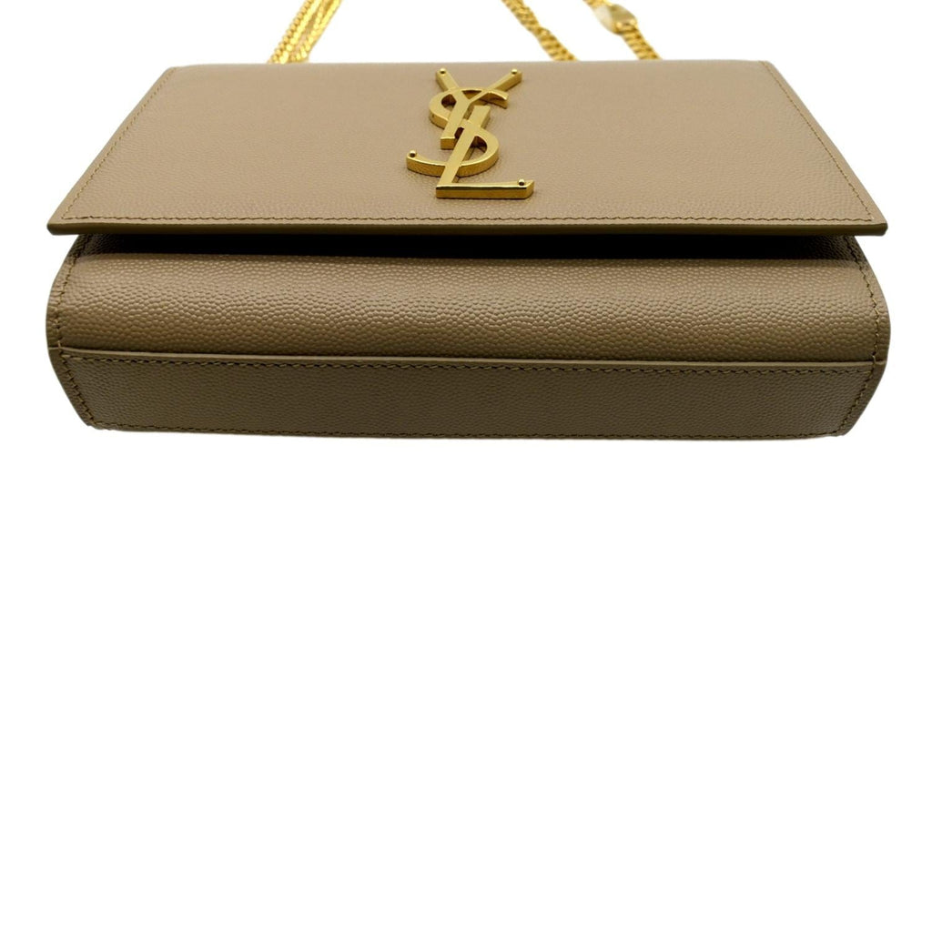YVES SAINT LAURENT Kate Leather Chain Clutch Crossbody Bag Beige