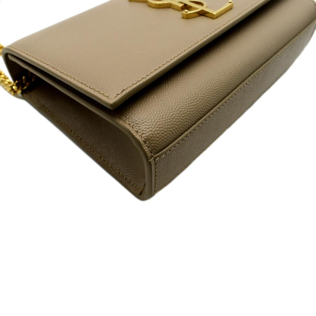 YVES SAINT LAURENT Kate Leather Chain Clutch Crossbody Bag Beige