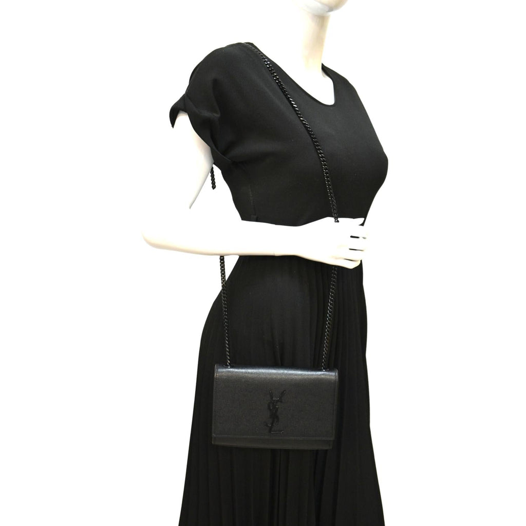 YVES SAINT LAURENT Kate Leather Chain Clutch Crossbody Bag Black