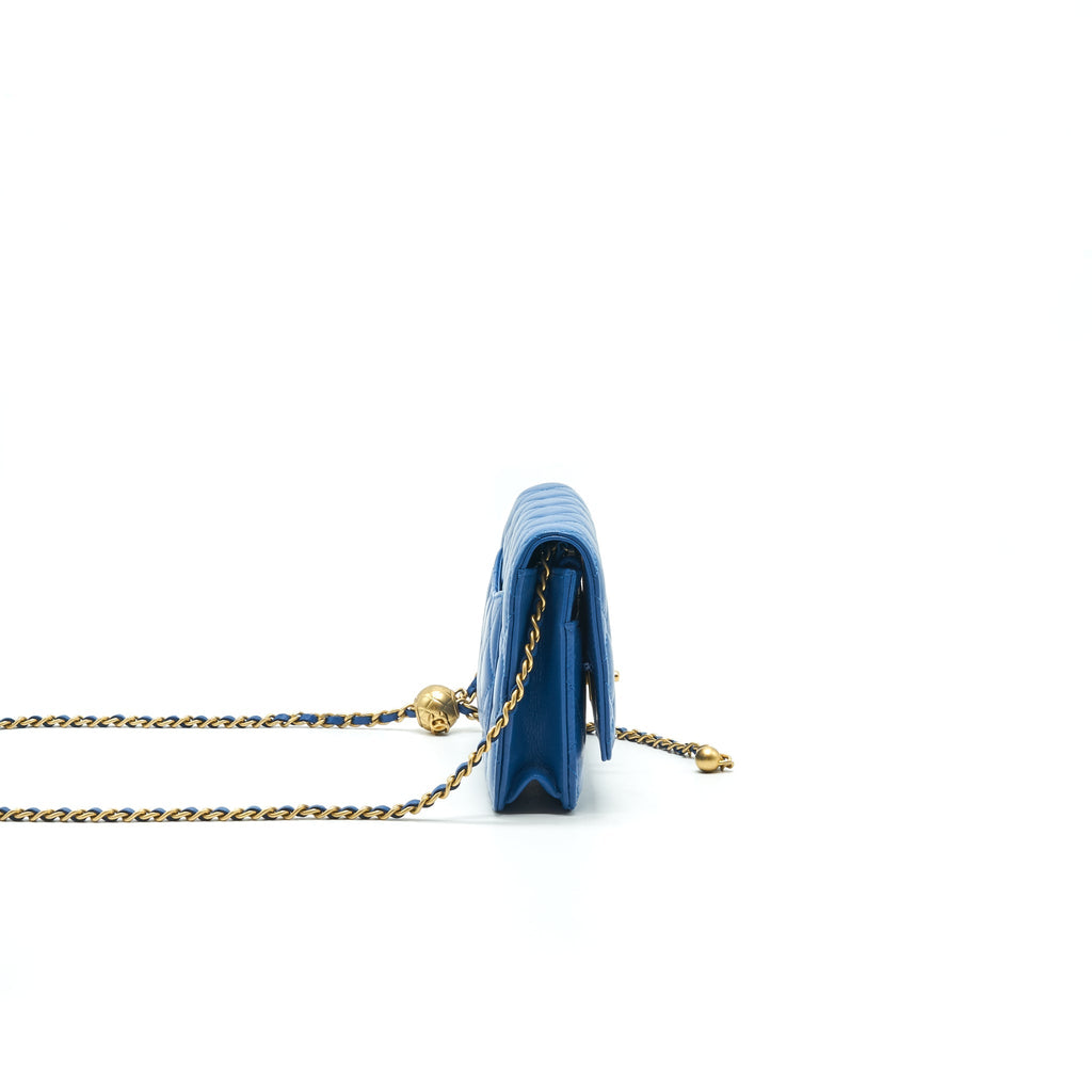 Chanel Lambskin Quilted CC Pearl Crush Wallet On Chain Blue with